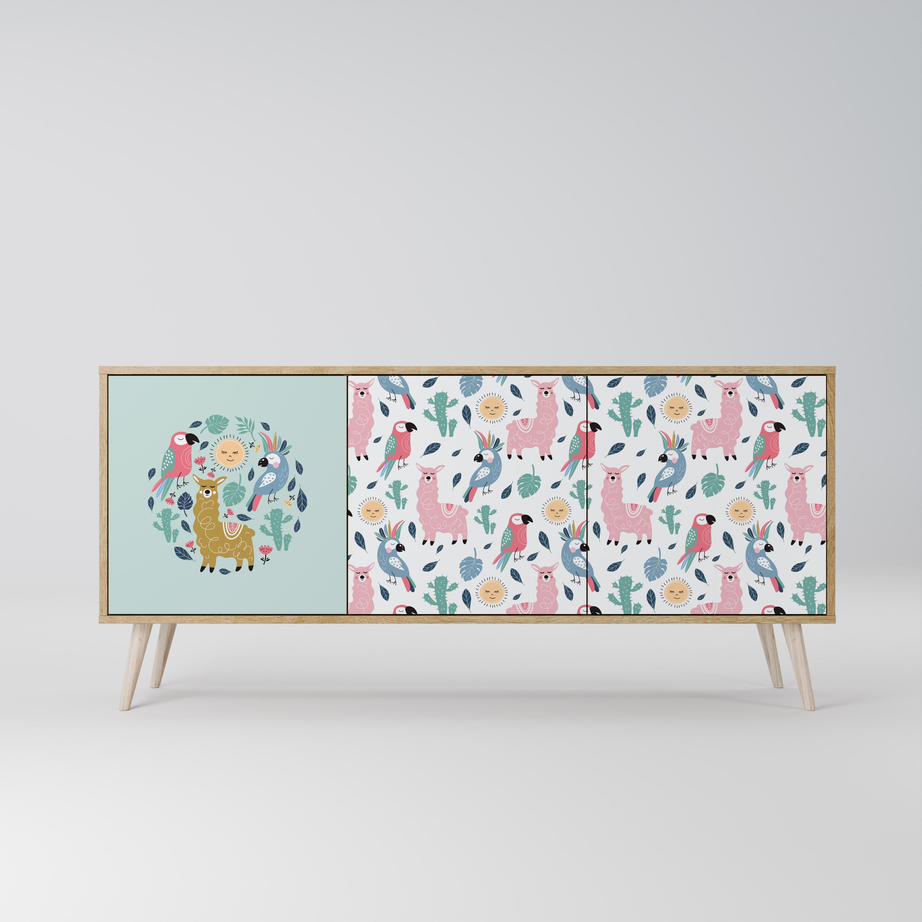 COLORFUL ALPACAS 3-Door Sideboard in Oak Effect