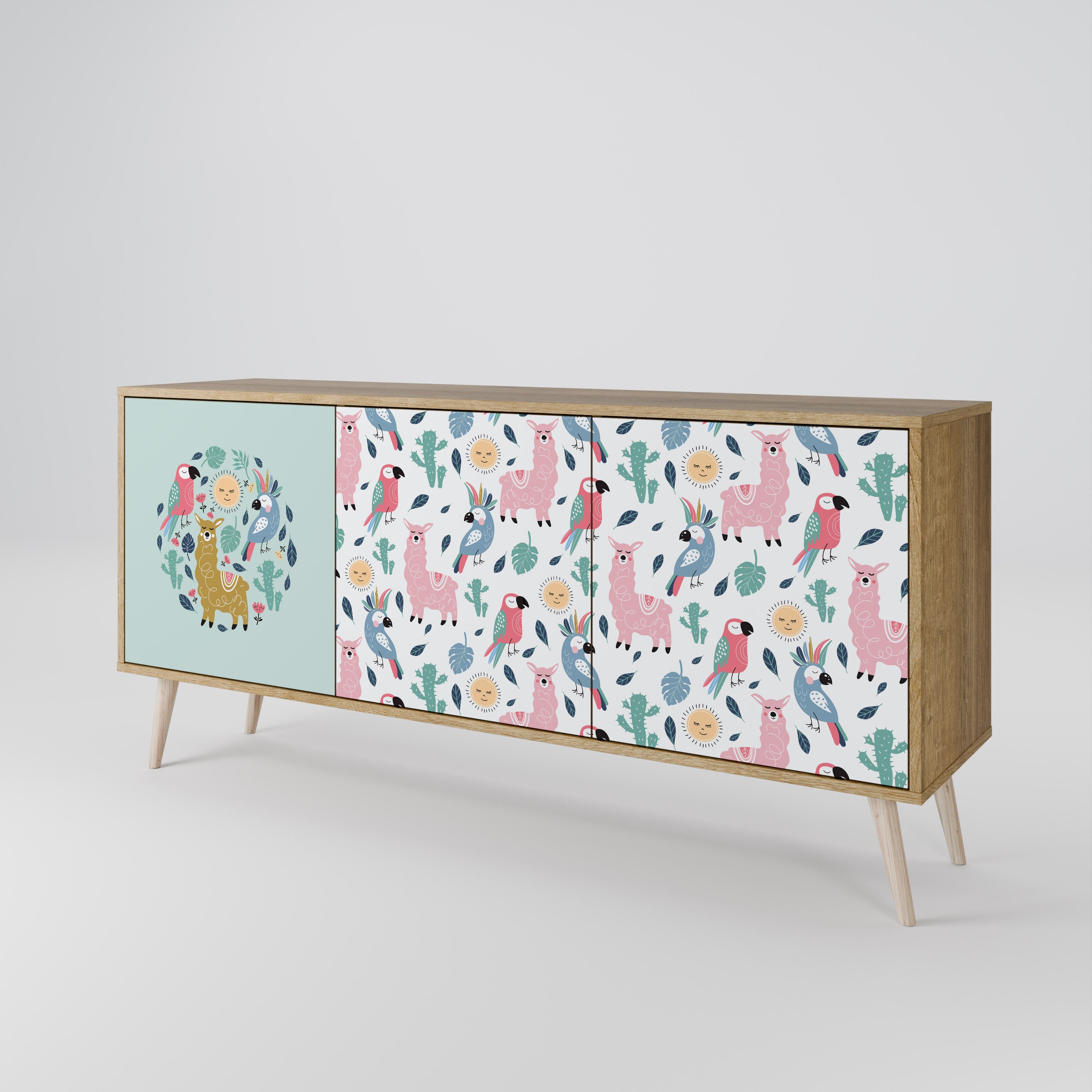 COLORFUL ALPACAS 3-Door Sideboard in Oak Effect