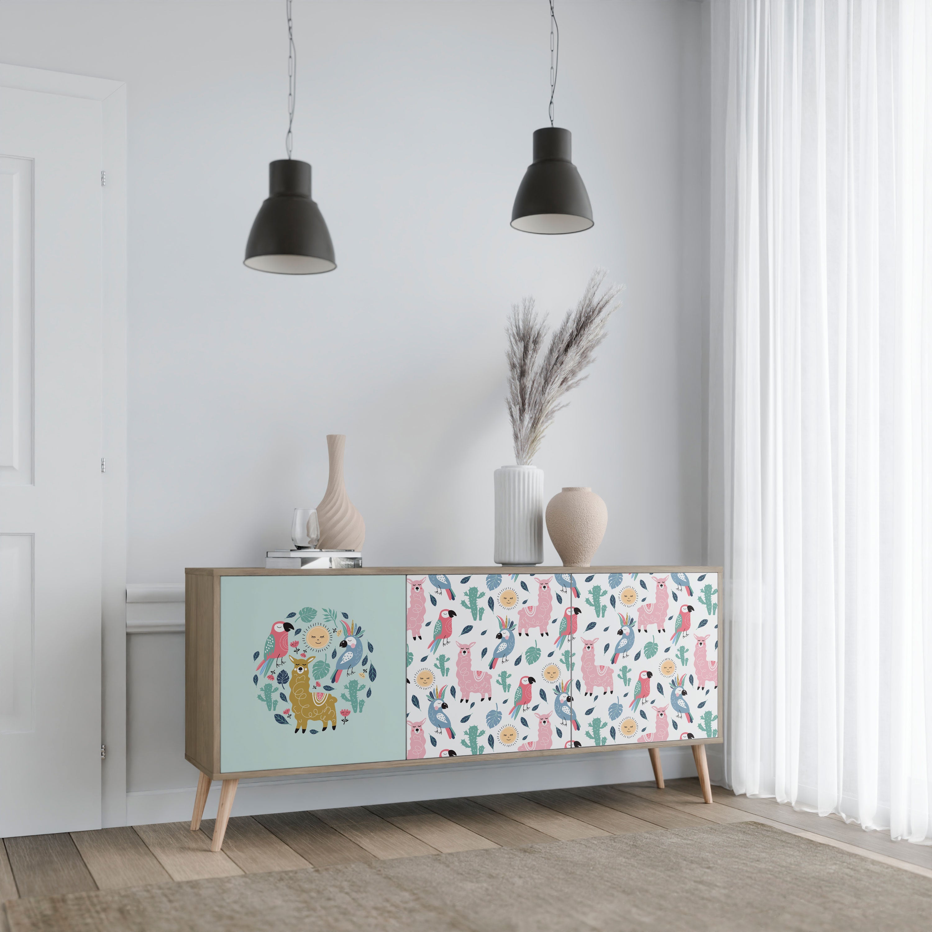 COLORFUL ALPACAS 3-Door Sideboard in Oak Effect