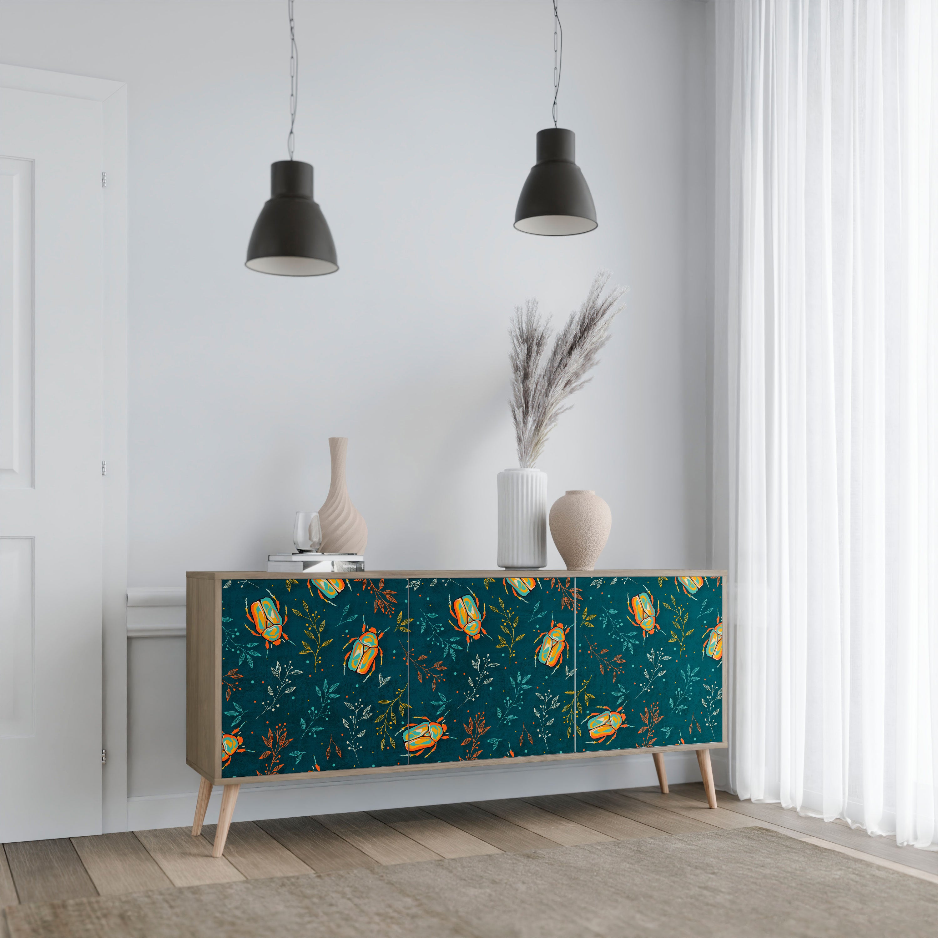 AUTUMN INSECTS 3-Door Sideboard in Oak Effect