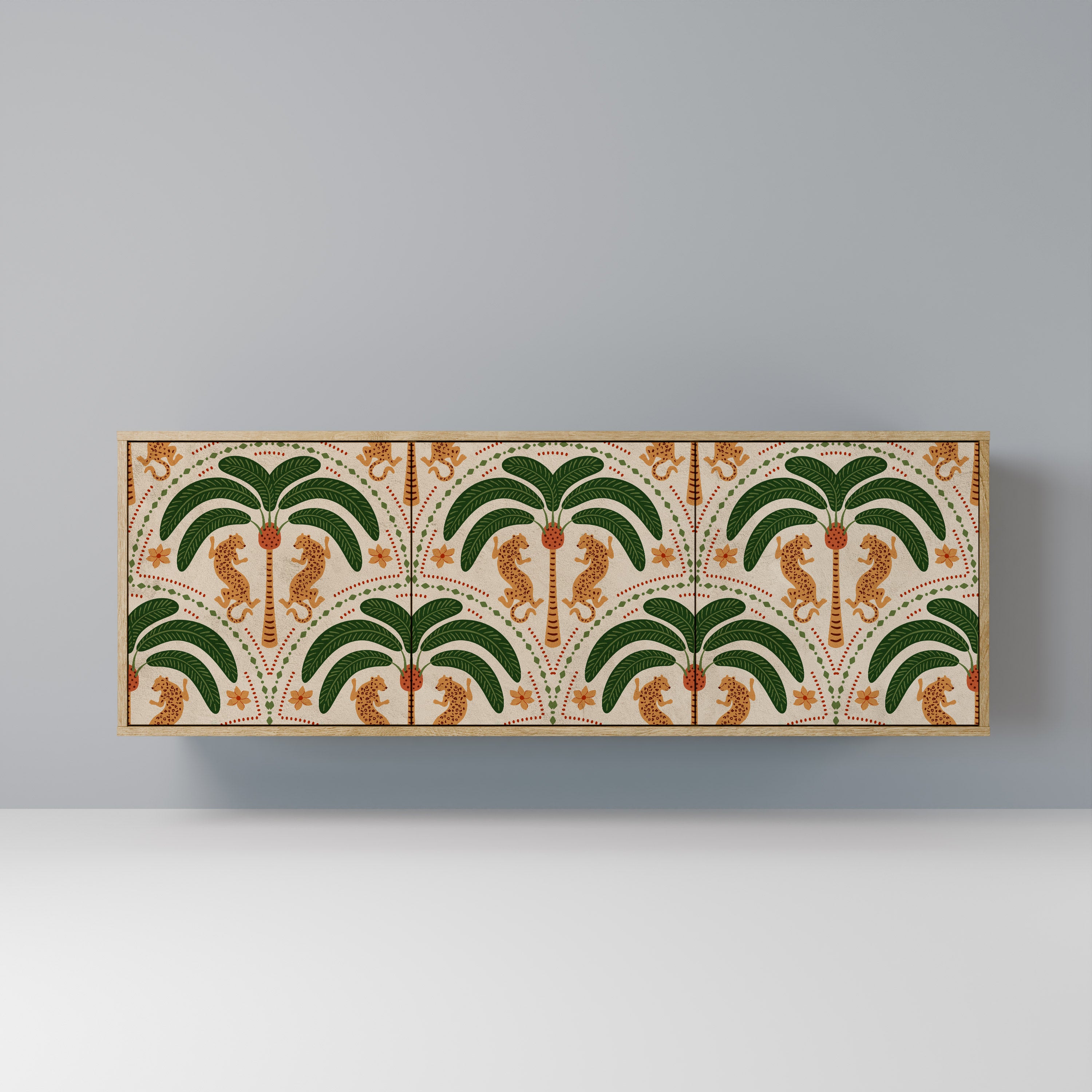 DANCING PREDATORS 3-Door Sideboard in Oak Effect