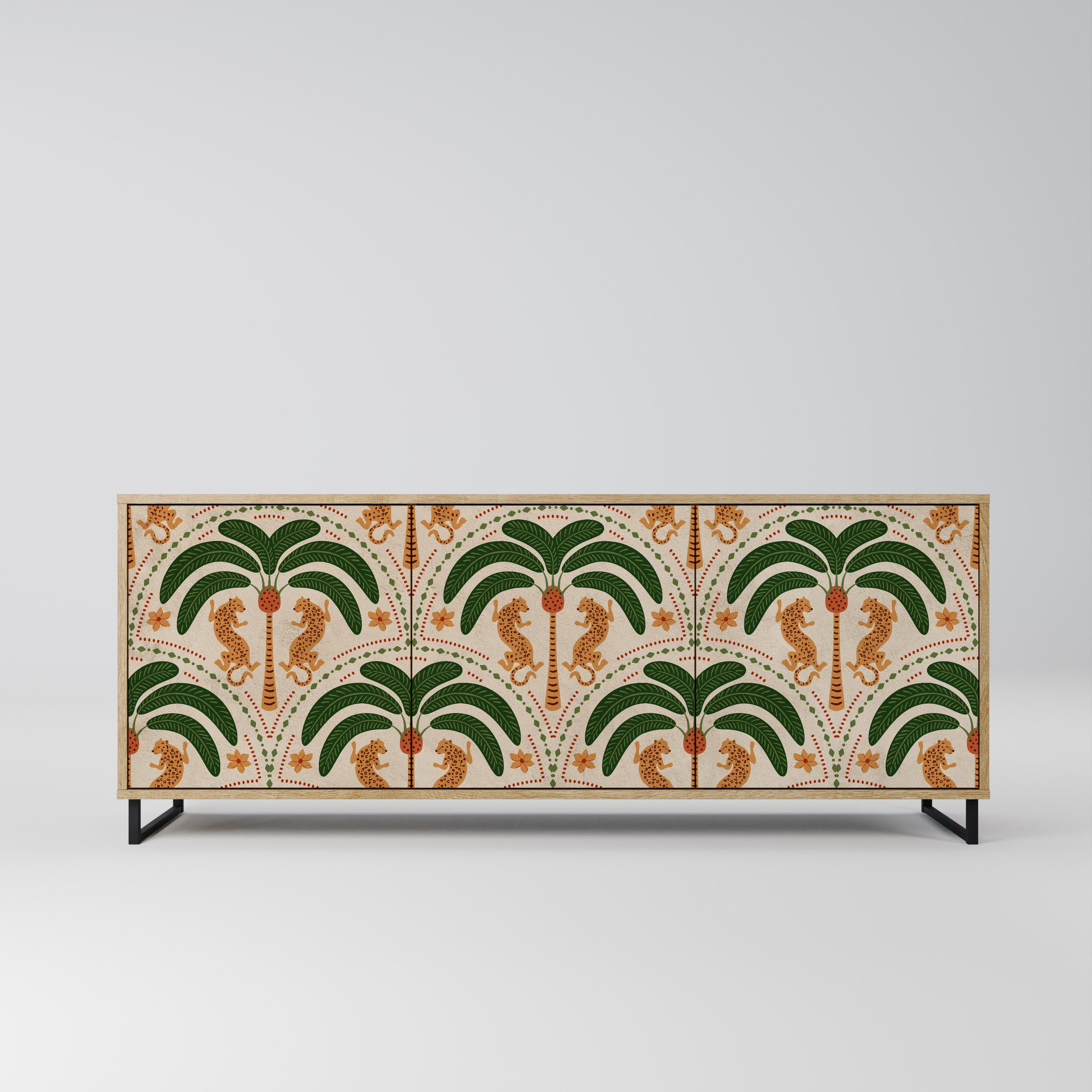 DANCING PREDATORS 3-Door Sideboard in Oak Effect