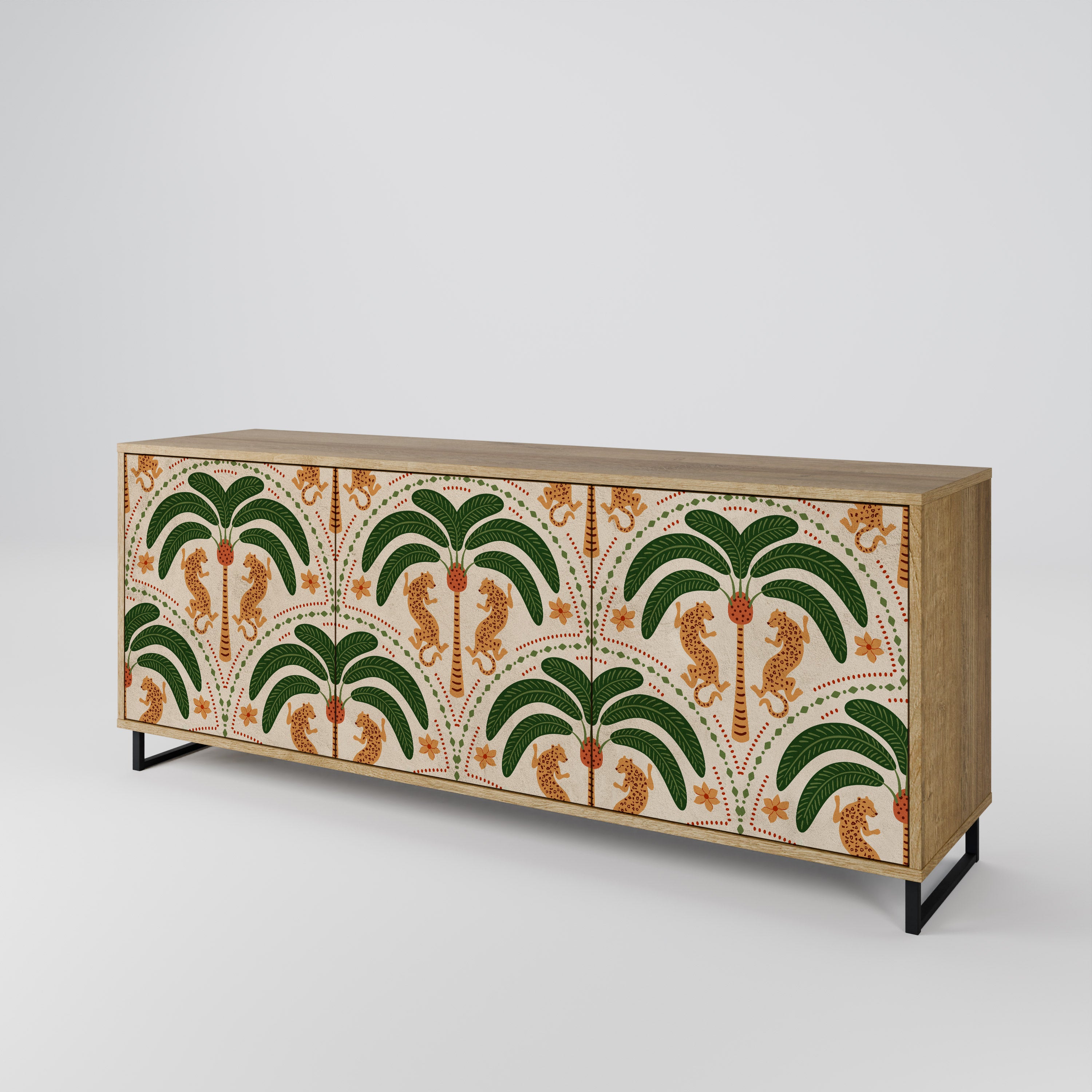 DANCING PREDATORS 3-Door Sideboard in Oak Effect