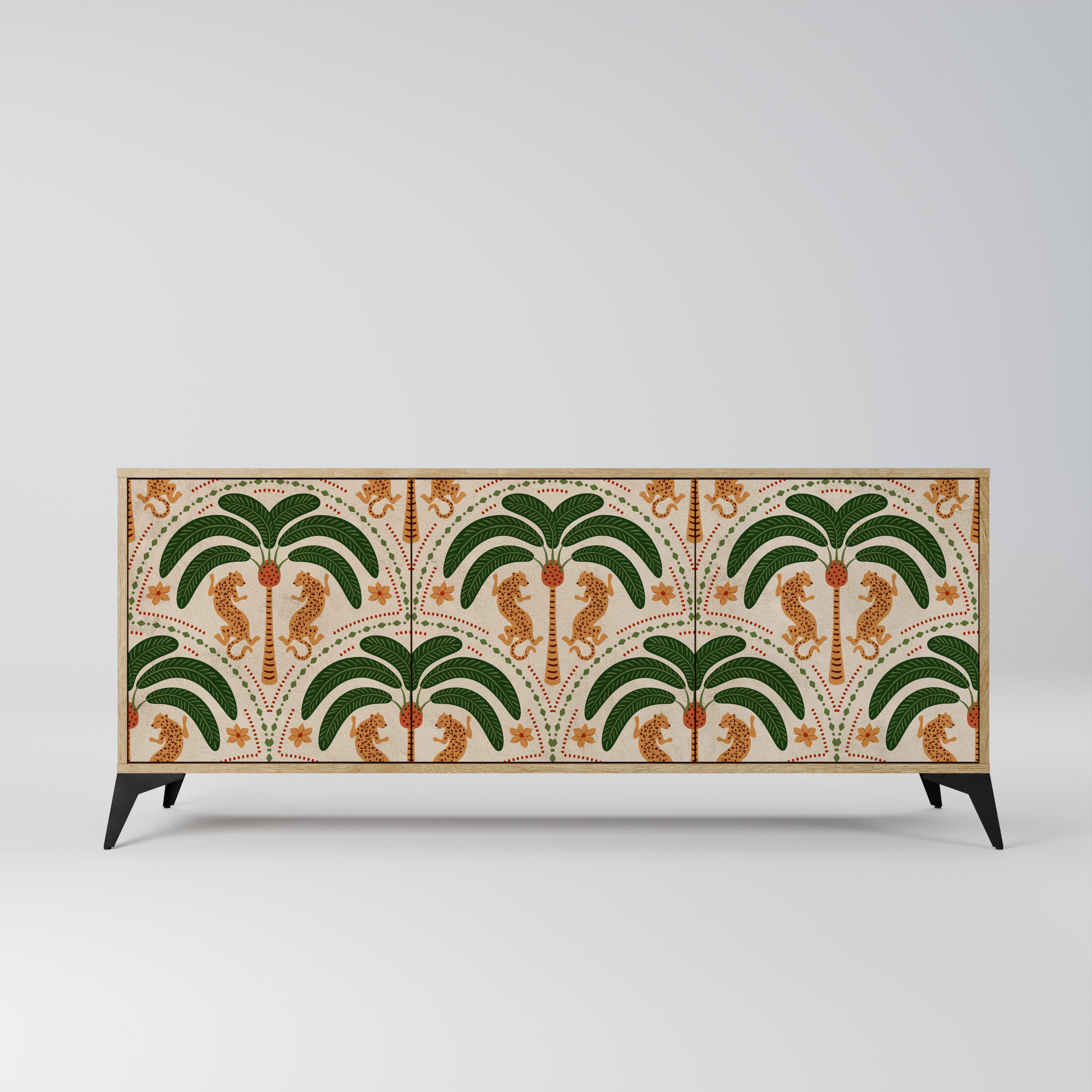 DANCING PREDATORS 3-Door Sideboard in Oak Effect