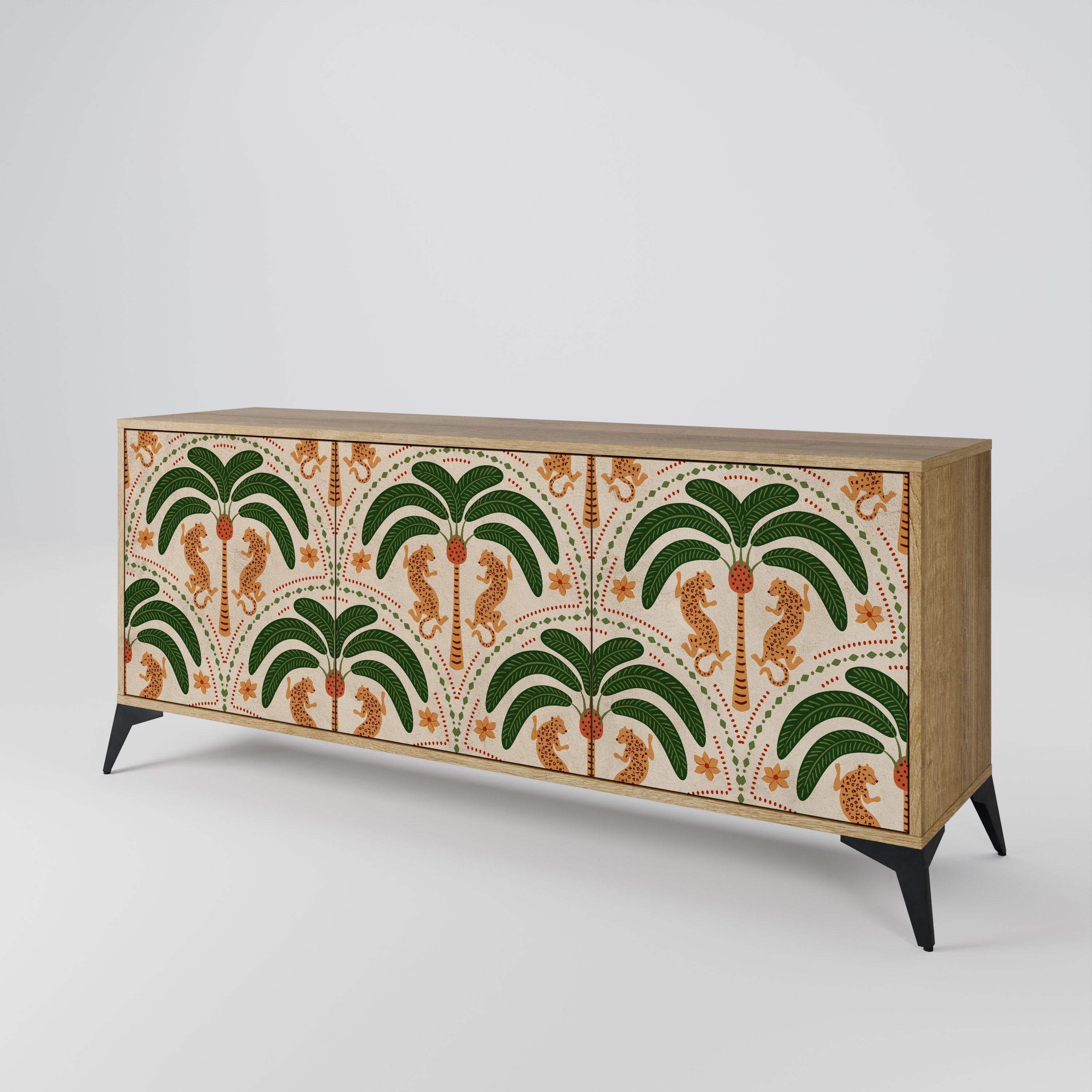 DANCING PREDATORS 3-Door Sideboard in Oak Effect