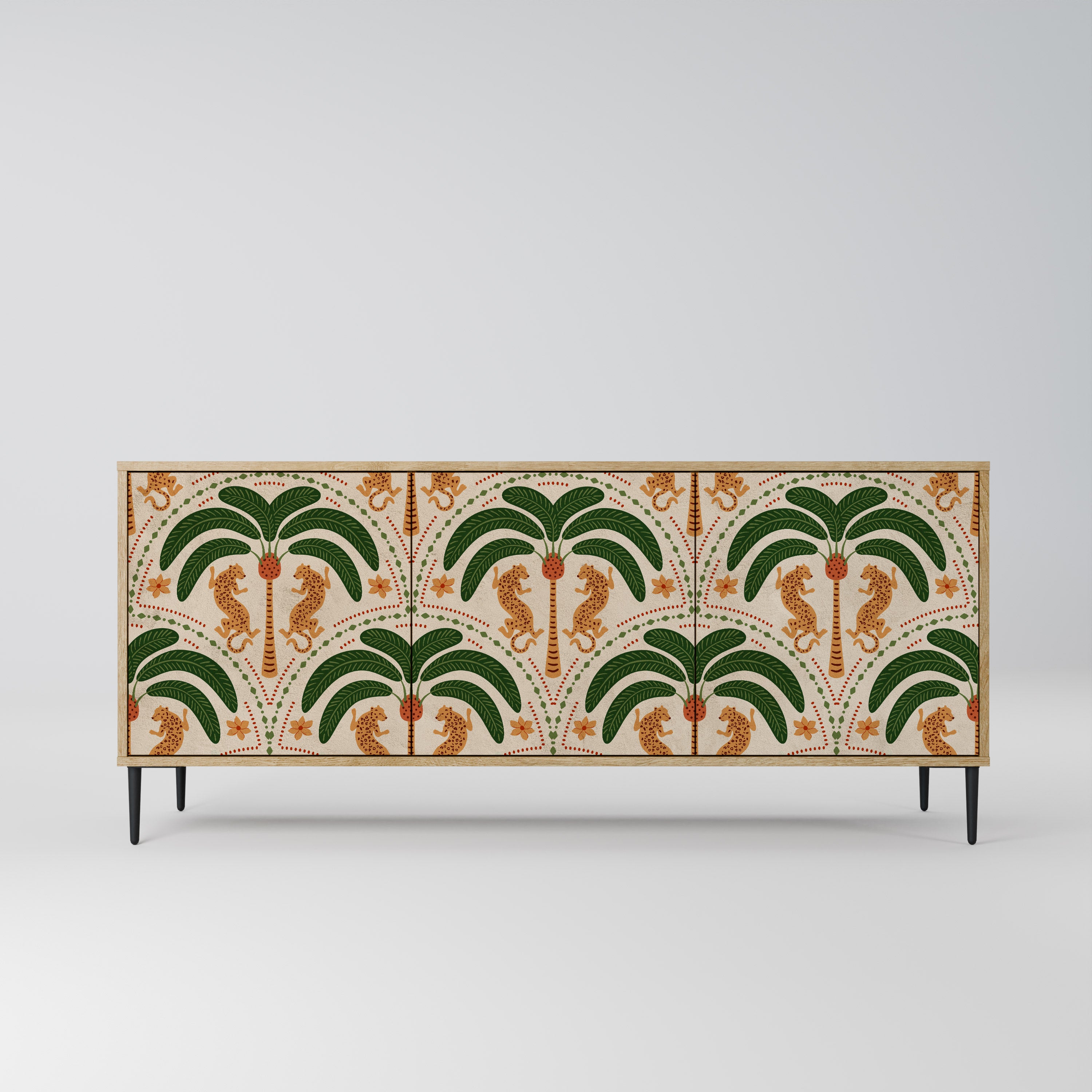 DANCING PREDATORS 3-Door Sideboard in Oak Effect