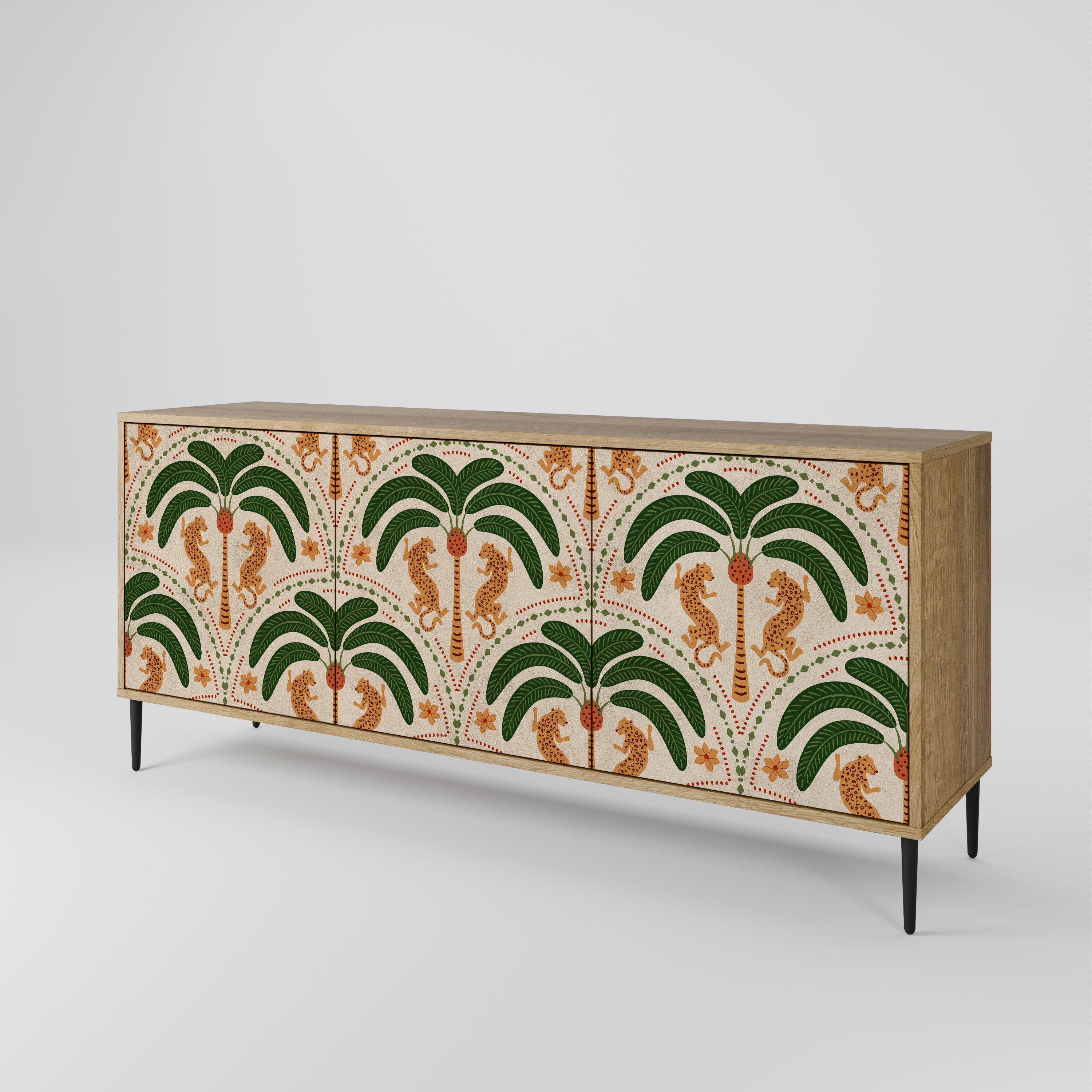 DANCING PREDATORS 3-Door Sideboard in Oak Effect