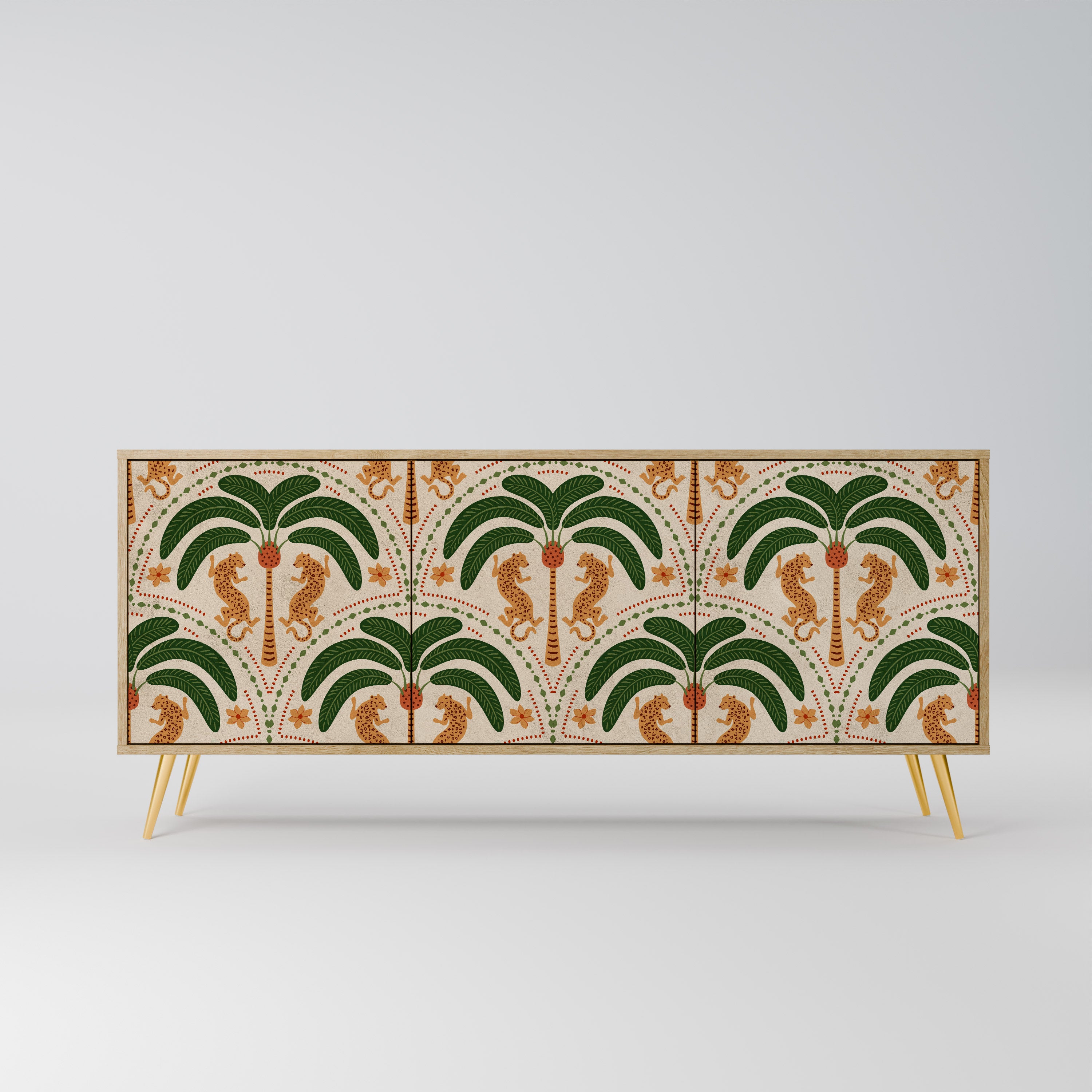 DANCING PREDATORS 3-Door Sideboard in Oak Effect