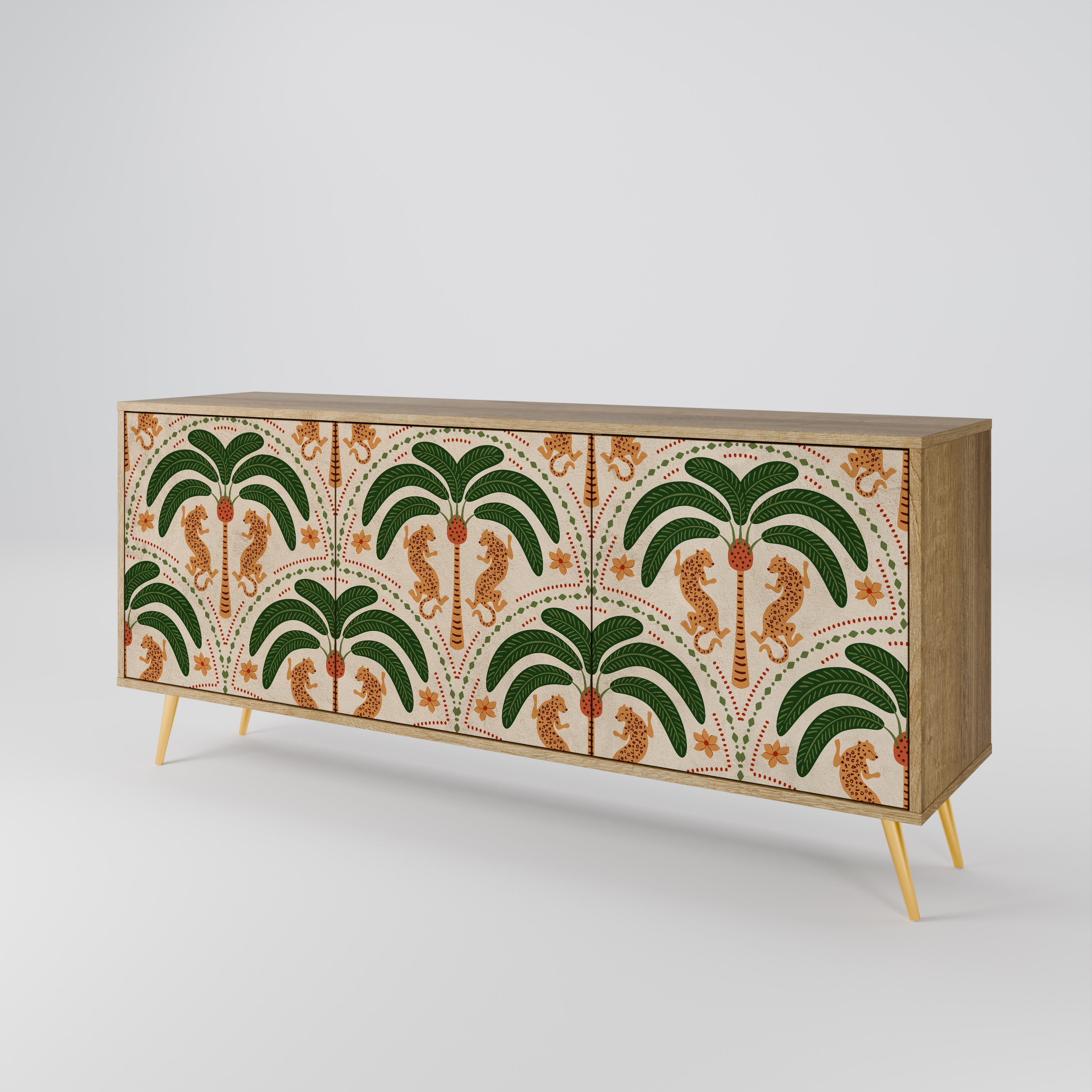 DANCING PREDATORS 3-Door Sideboard in Oak Effect