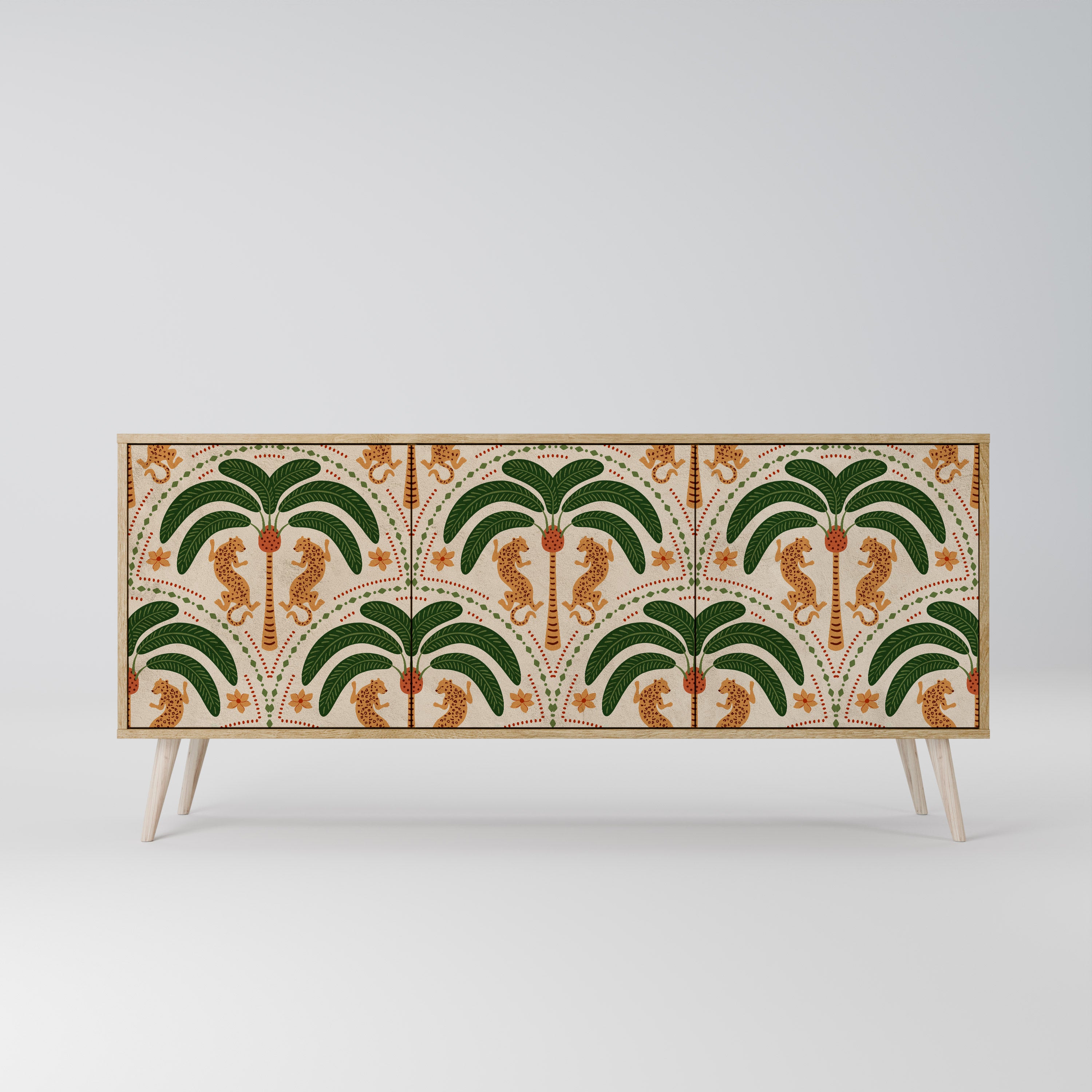 DANCING PREDATORS 3-Door Sideboard in Oak Effect