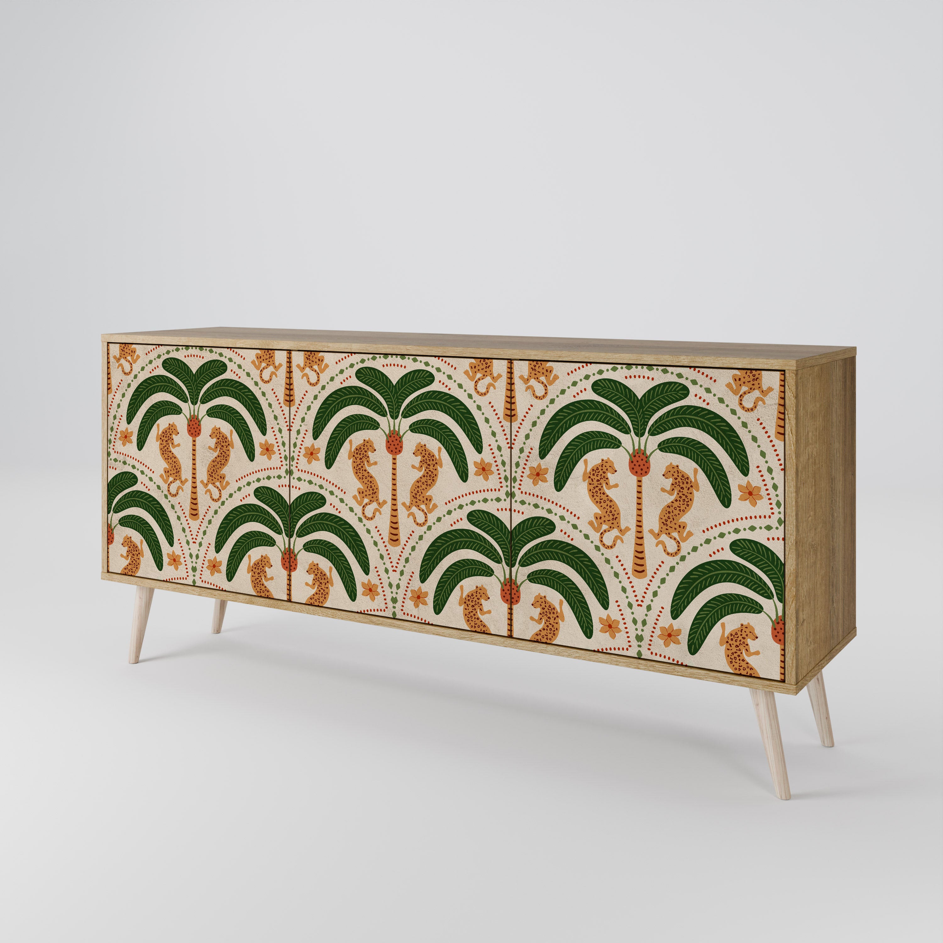 DANCING PREDATORS 3-Door Sideboard in Oak Effect