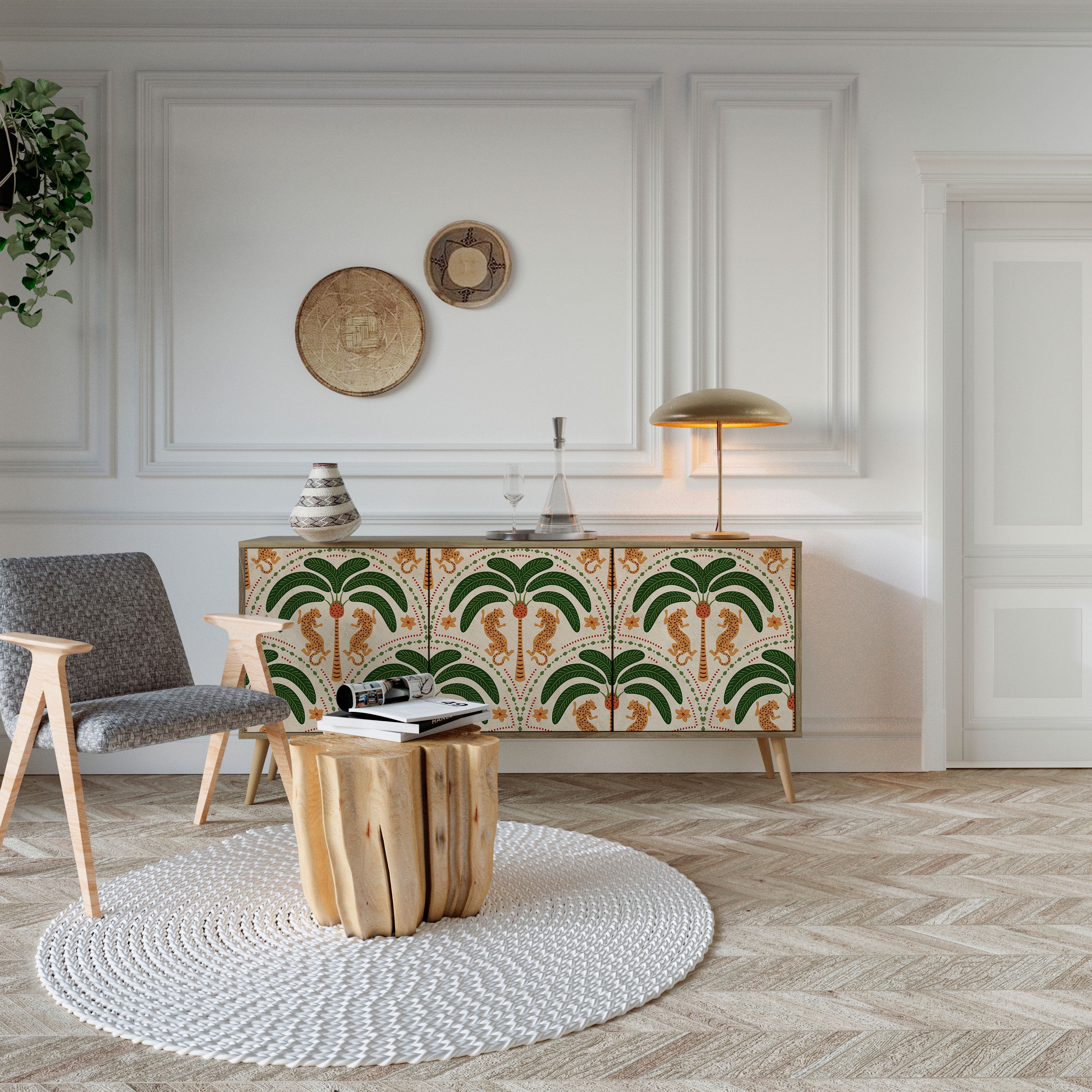 DANCING PREDATORS 3-Door Sideboard in Oak Effect