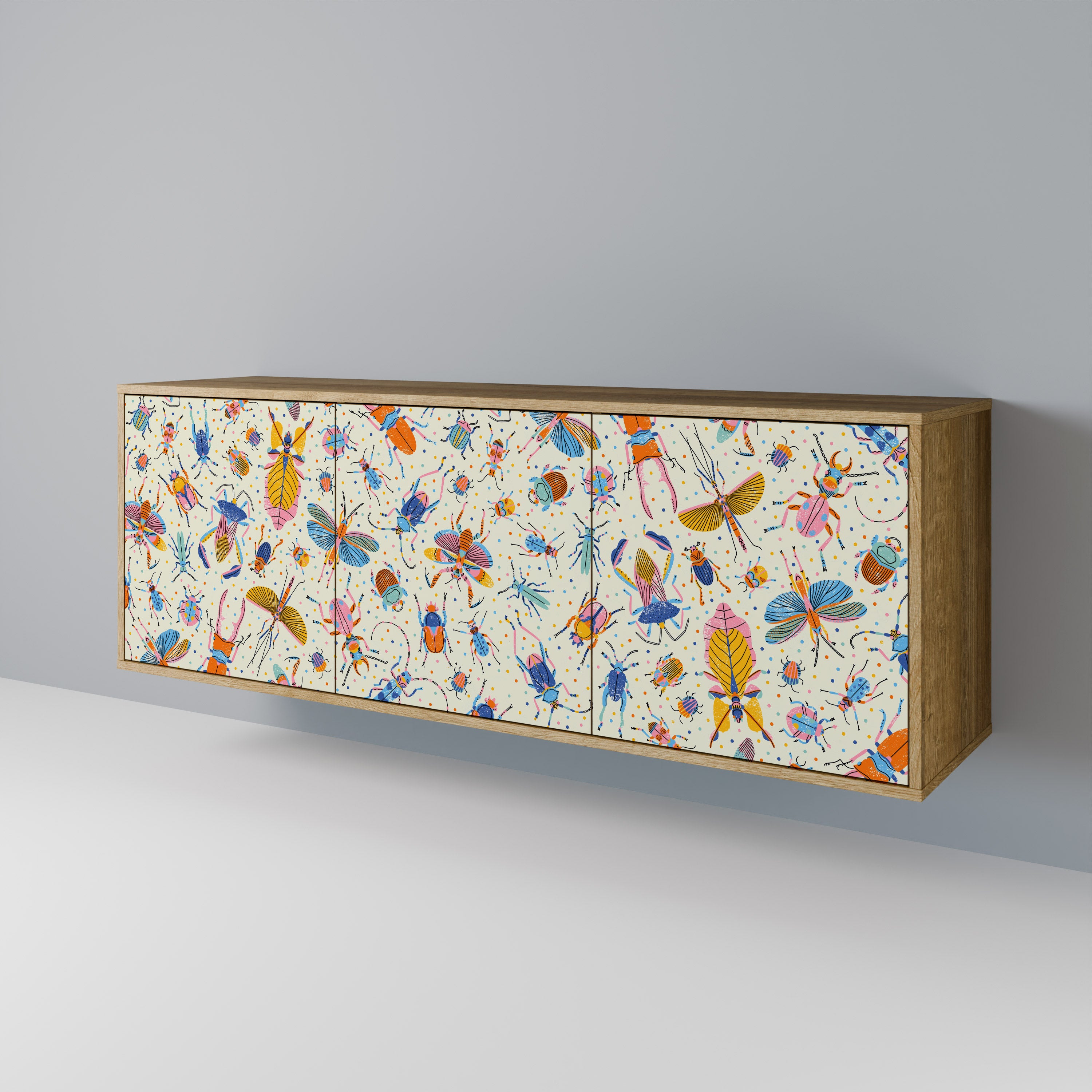 COLORFUL INSECTS 3-Door Sideboard in Oak Effect