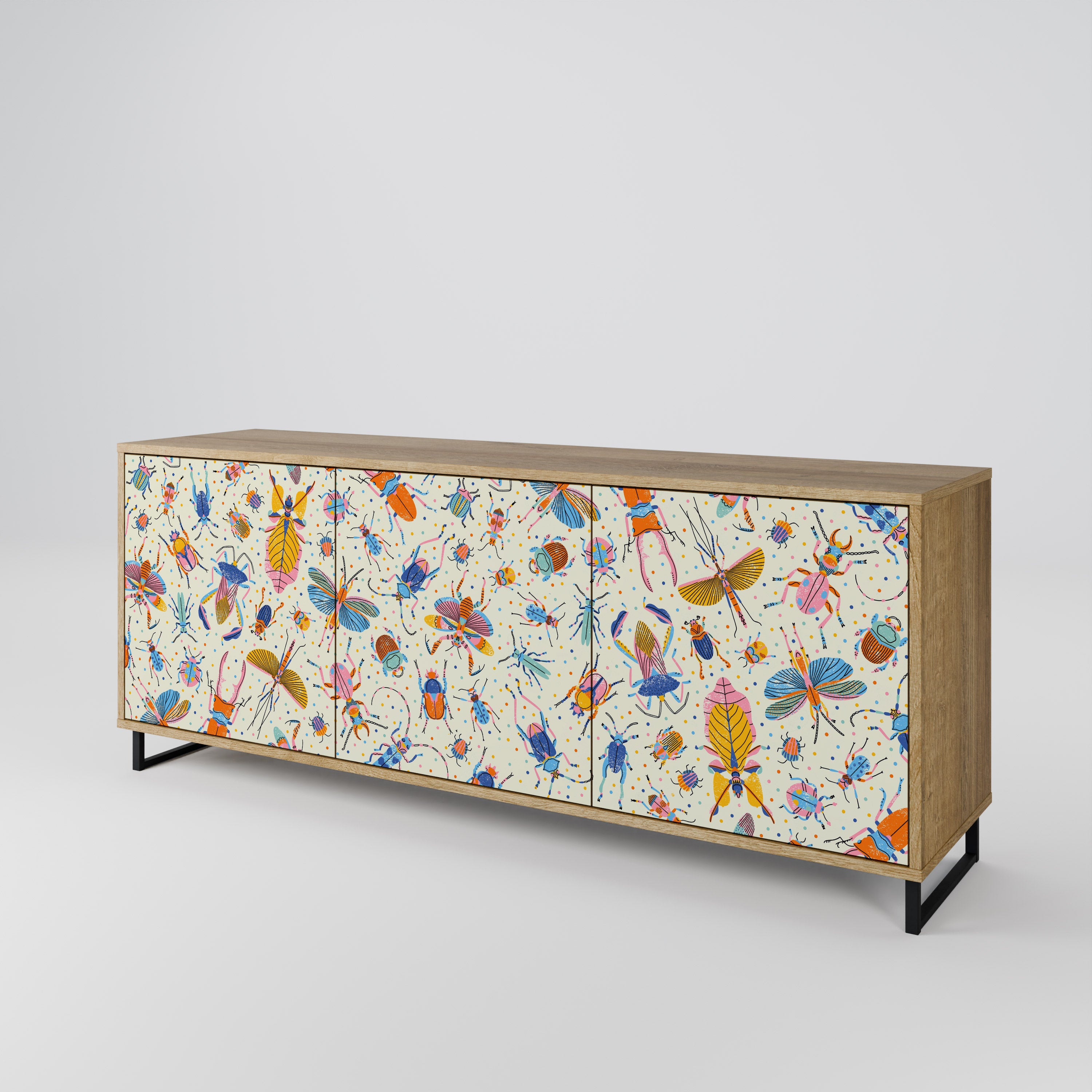 COLORFUL INSECTS 3-Door Sideboard in Oak Effect