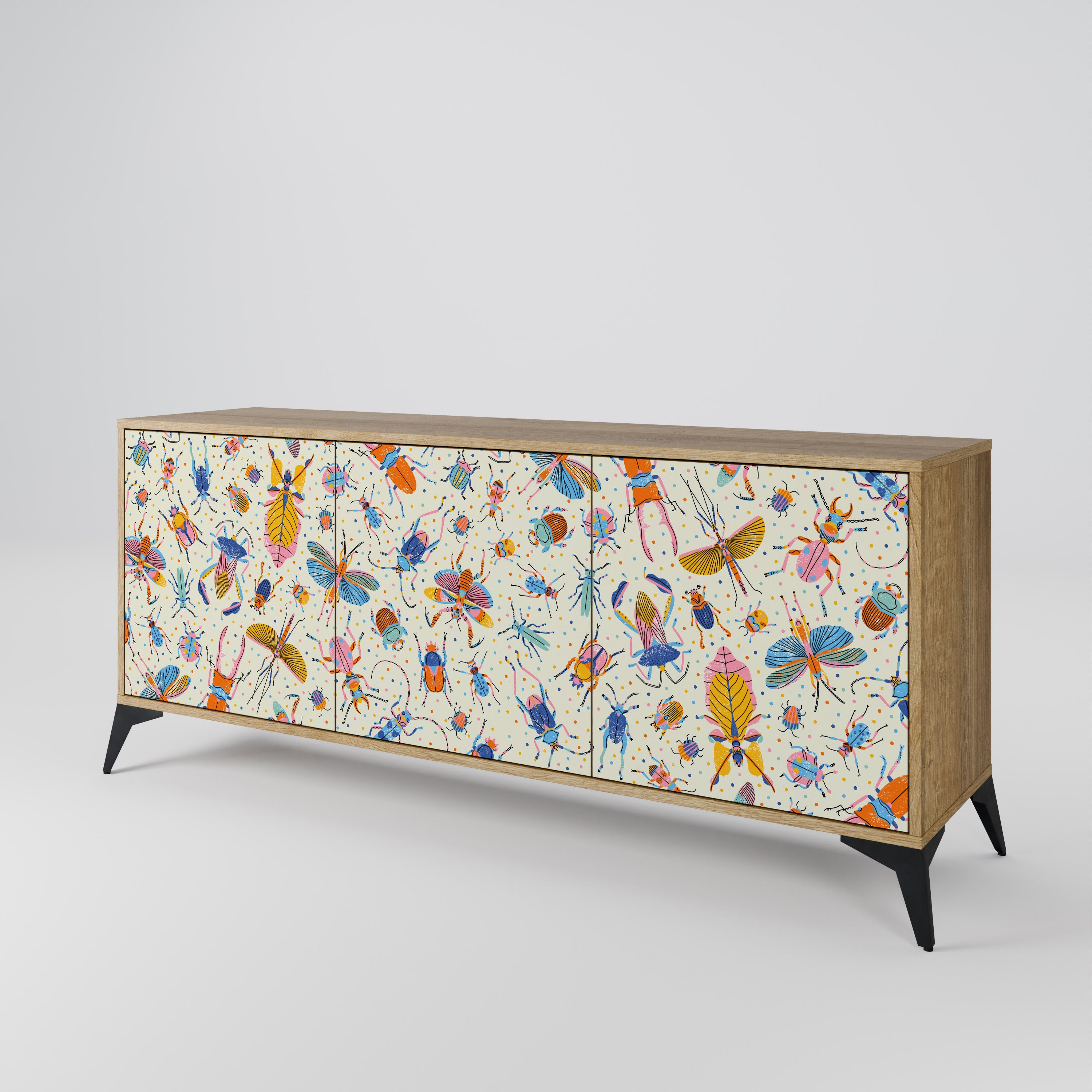 COLORFUL INSECTS 3-Door Sideboard in Oak Effect