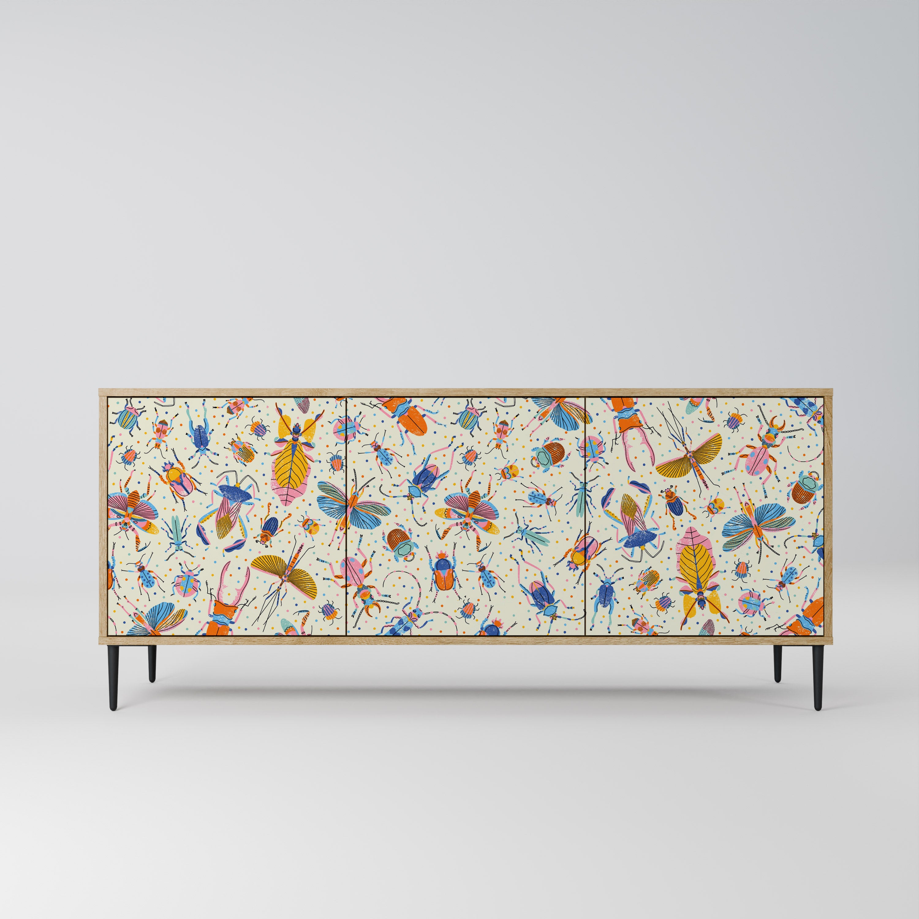 COLORFUL INSECTS 3-Door Sideboard in Oak Effect