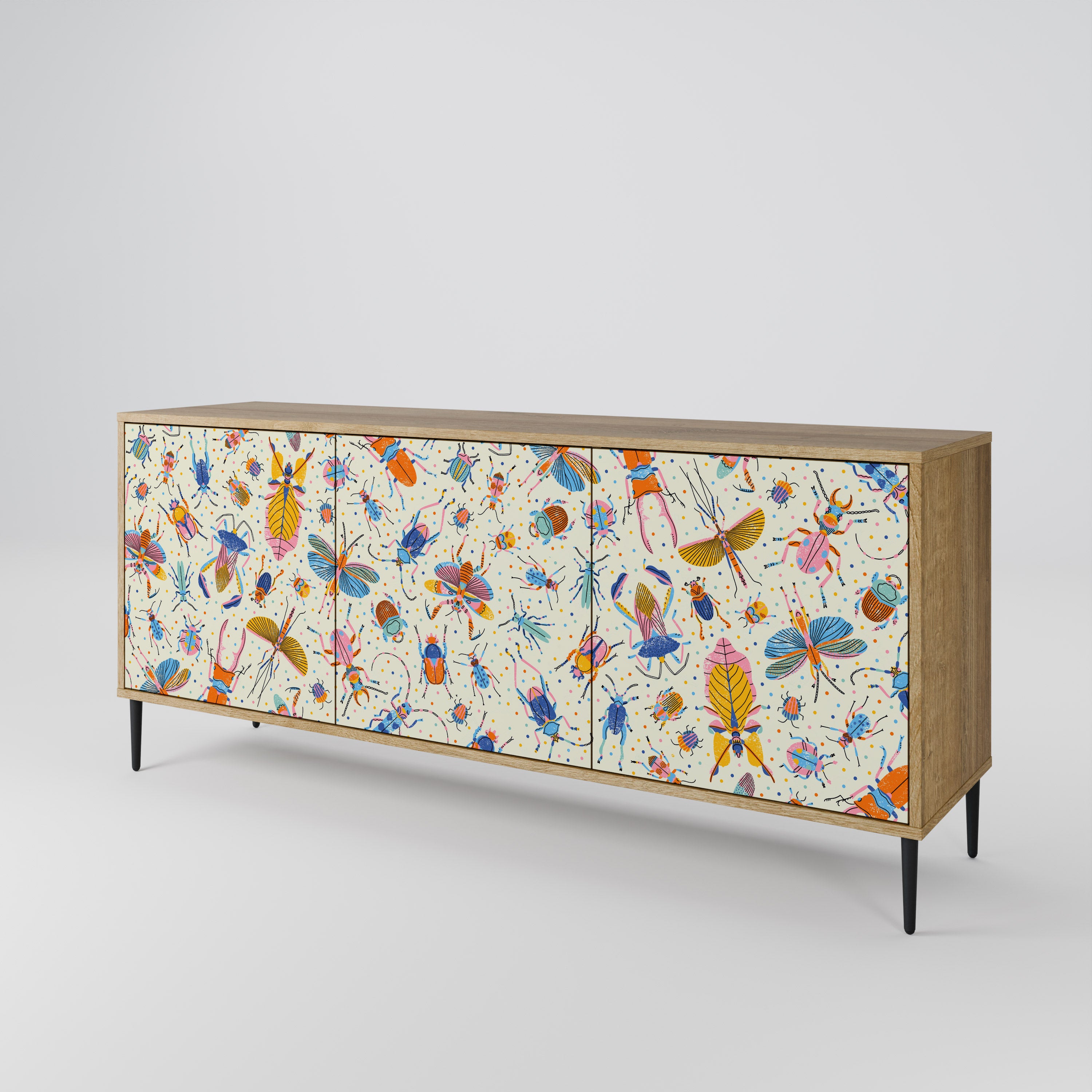 COLORFUL INSECTS 3-Door Sideboard in Oak Effect