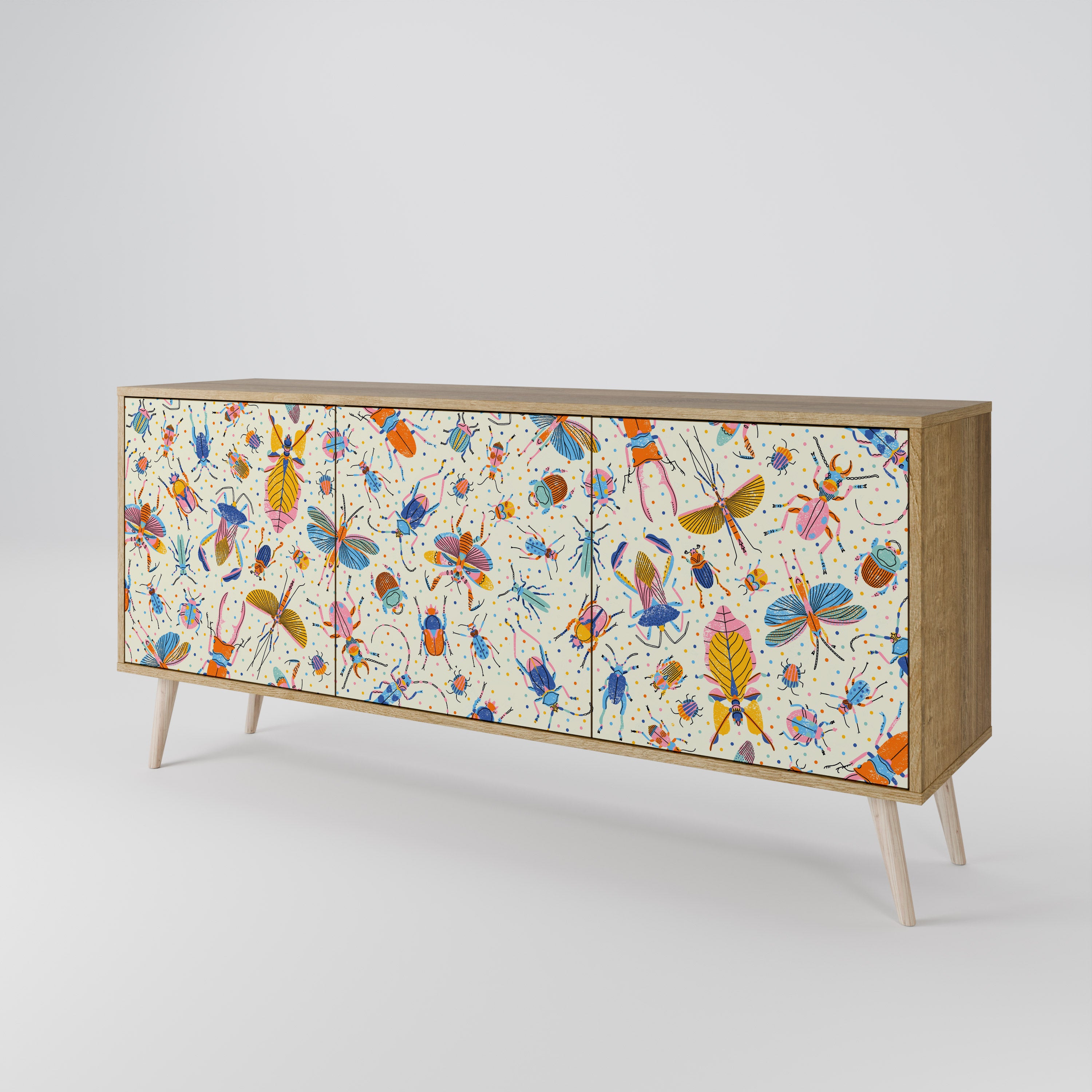 COLORFUL INSECTS 3-Door Sideboard in Oak Effect
