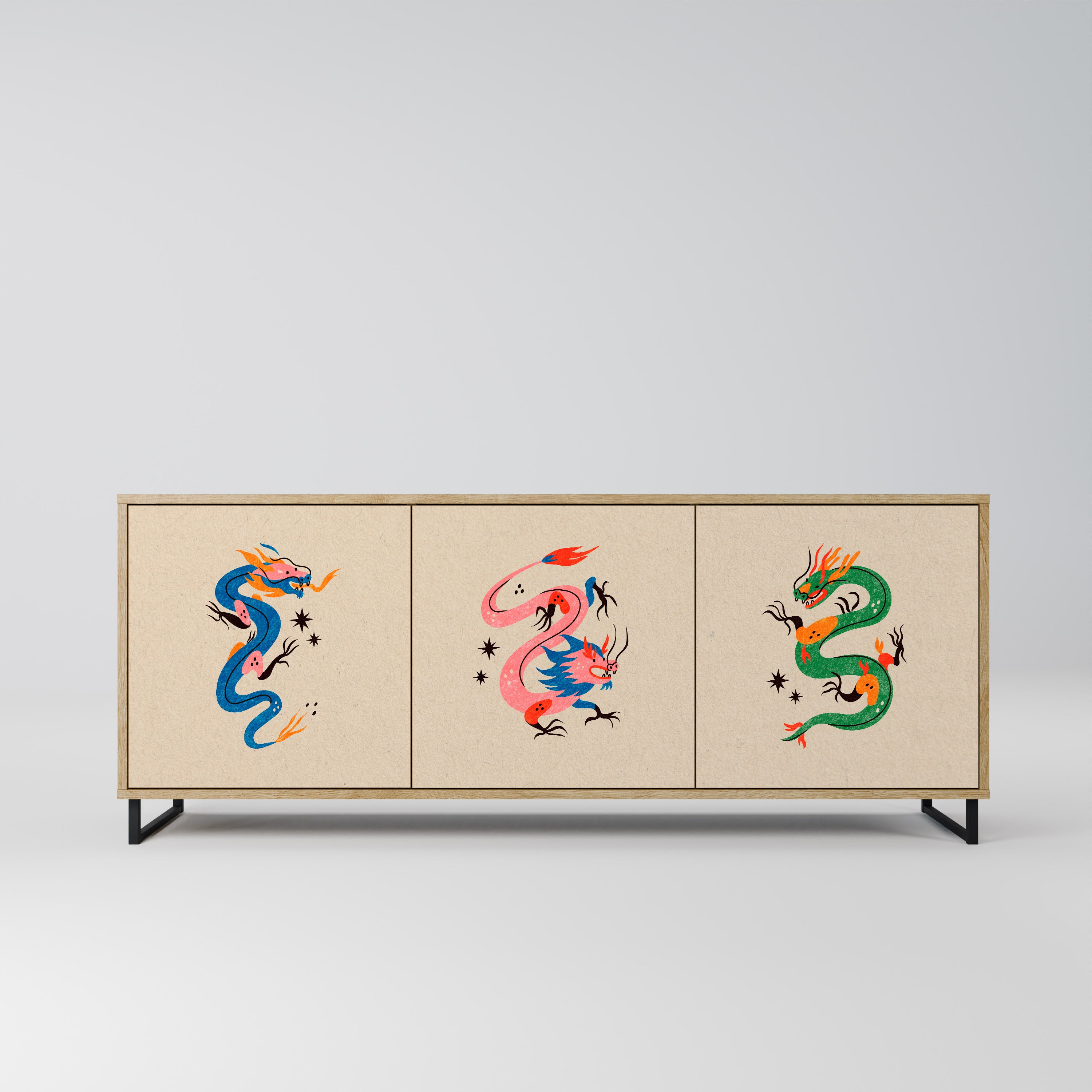 MYTHOLOGICAL CREATURES 3-Door Sideboard in Oak Effect