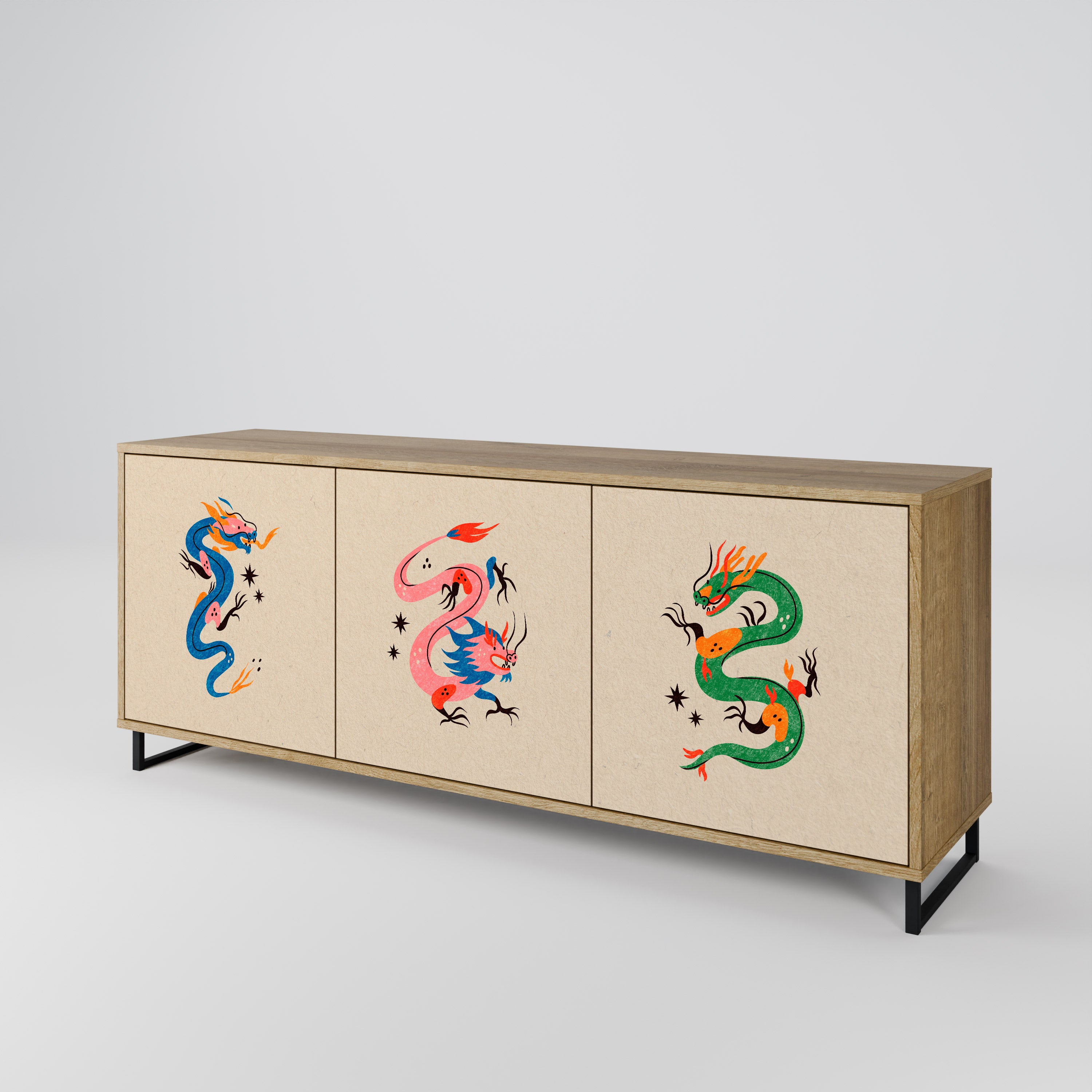 MYTHOLOGICAL CREATURES 3-Door Sideboard in Oak Effect