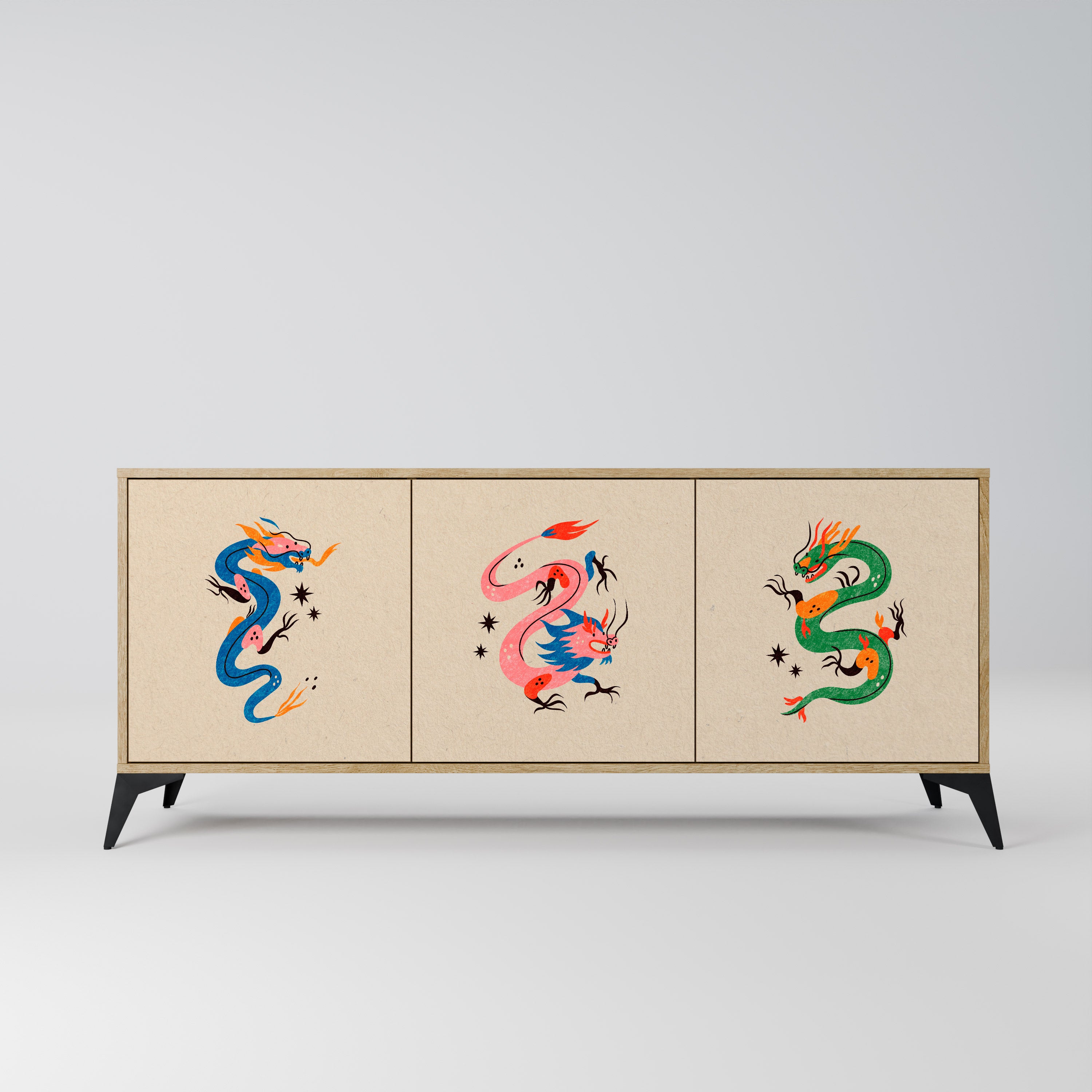 MYTHOLOGICAL CREATURES 3-Door Sideboard in Oak Effect