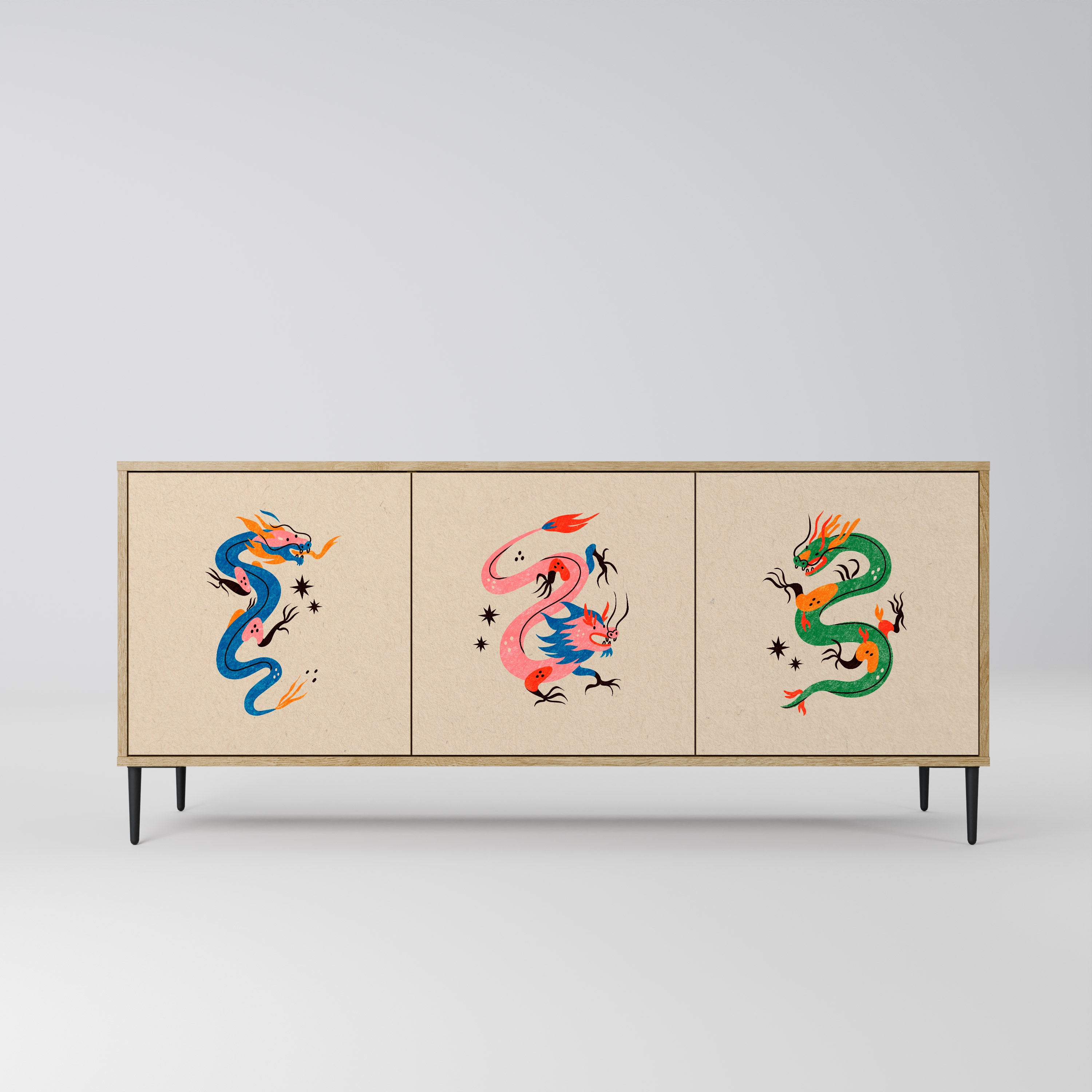 MYTHOLOGICAL CREATURES 3-Door Sideboard in Oak Effect