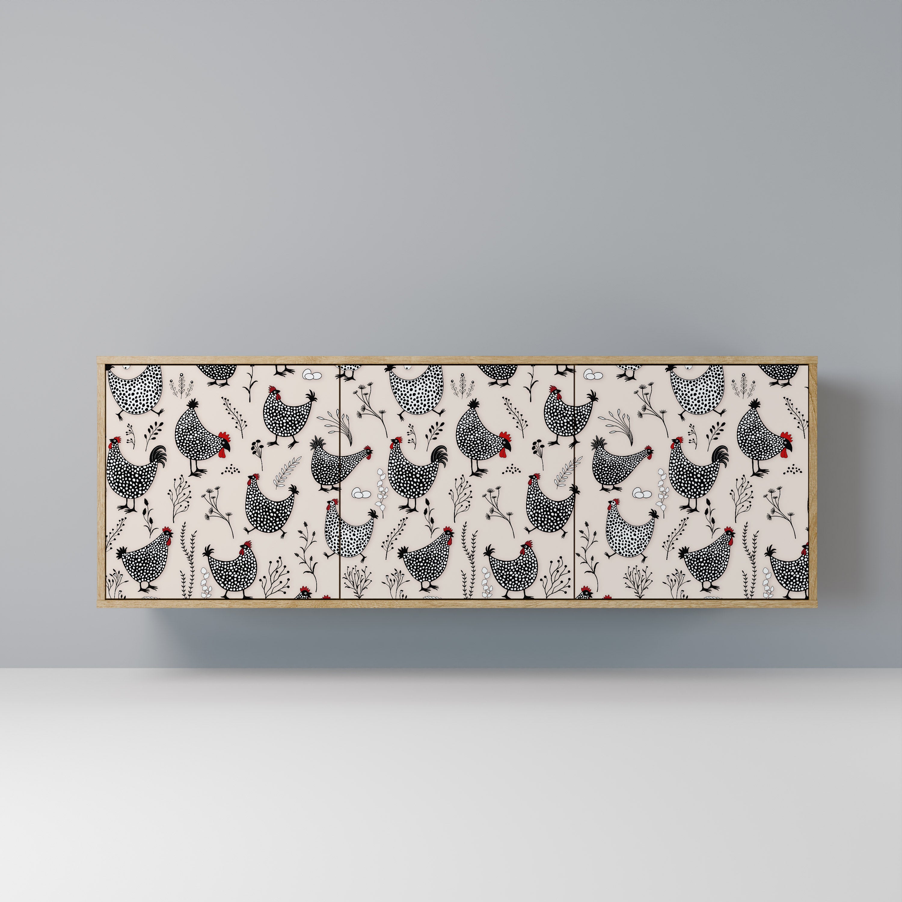 HAPPY HENS 3-Door Sideboard in Oak Effect