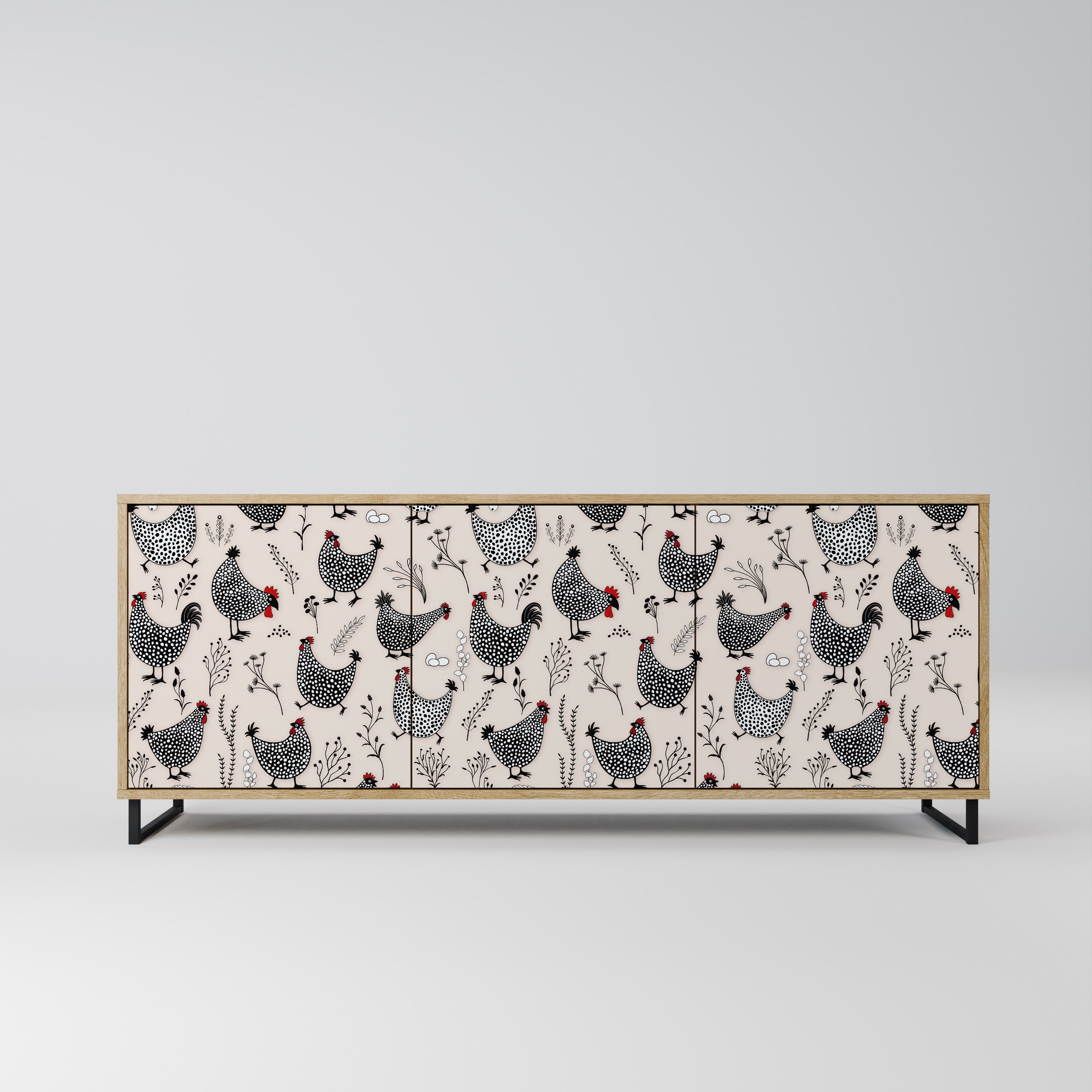 HAPPY HENS 3-Door Sideboard in Oak Effect