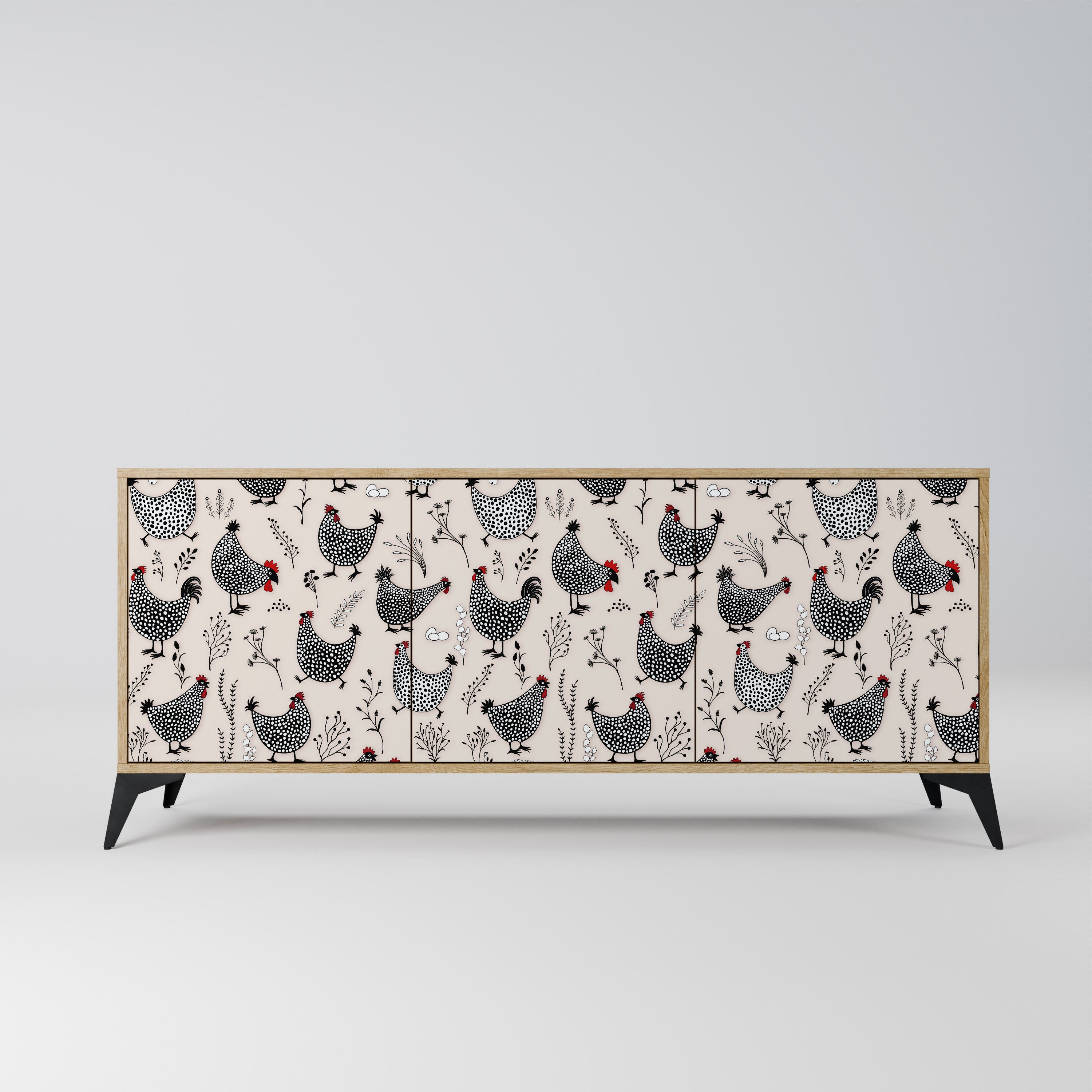 HAPPY HENS 3-Door Sideboard in Oak Effect