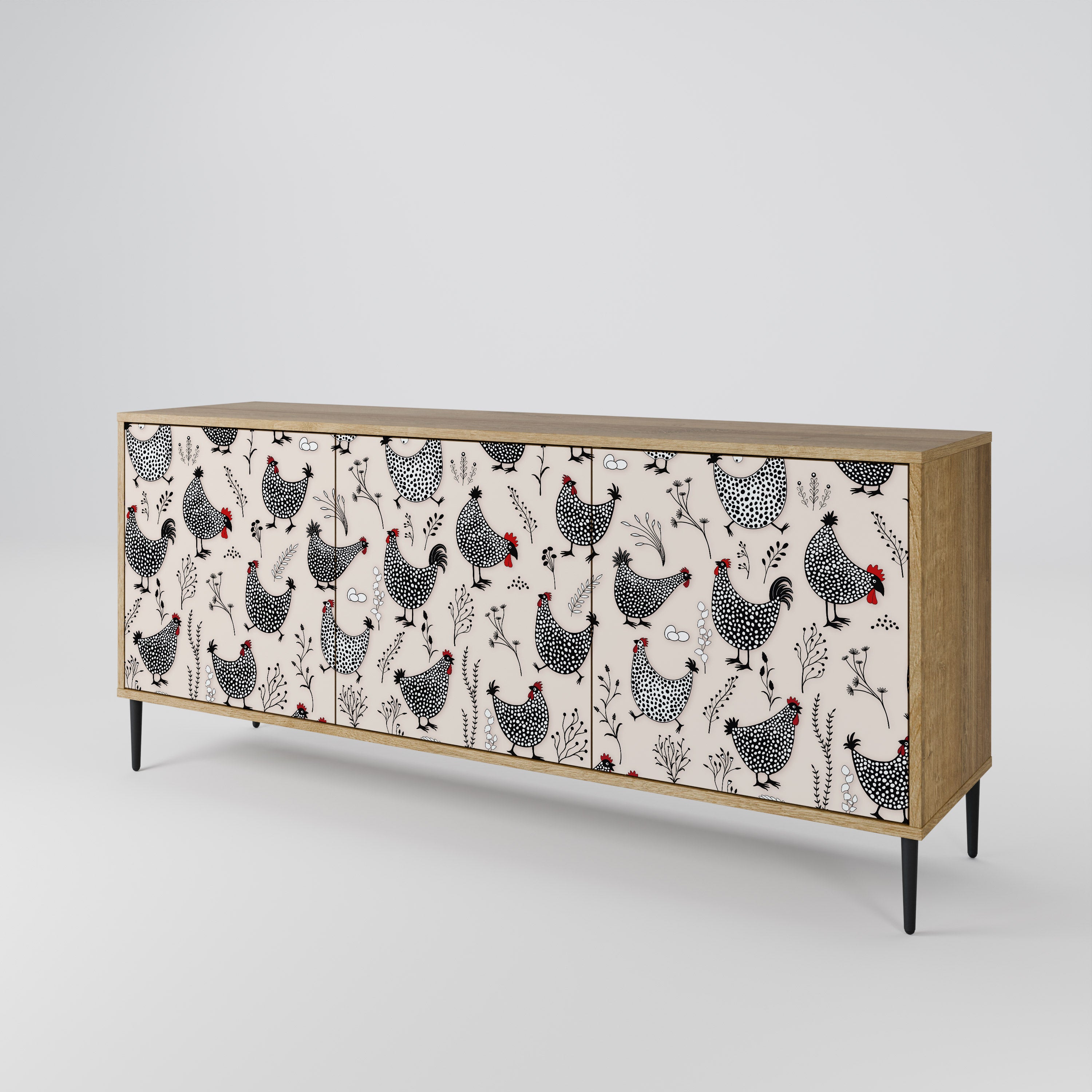 HAPPY HENS 3-Door Sideboard in Oak Effect