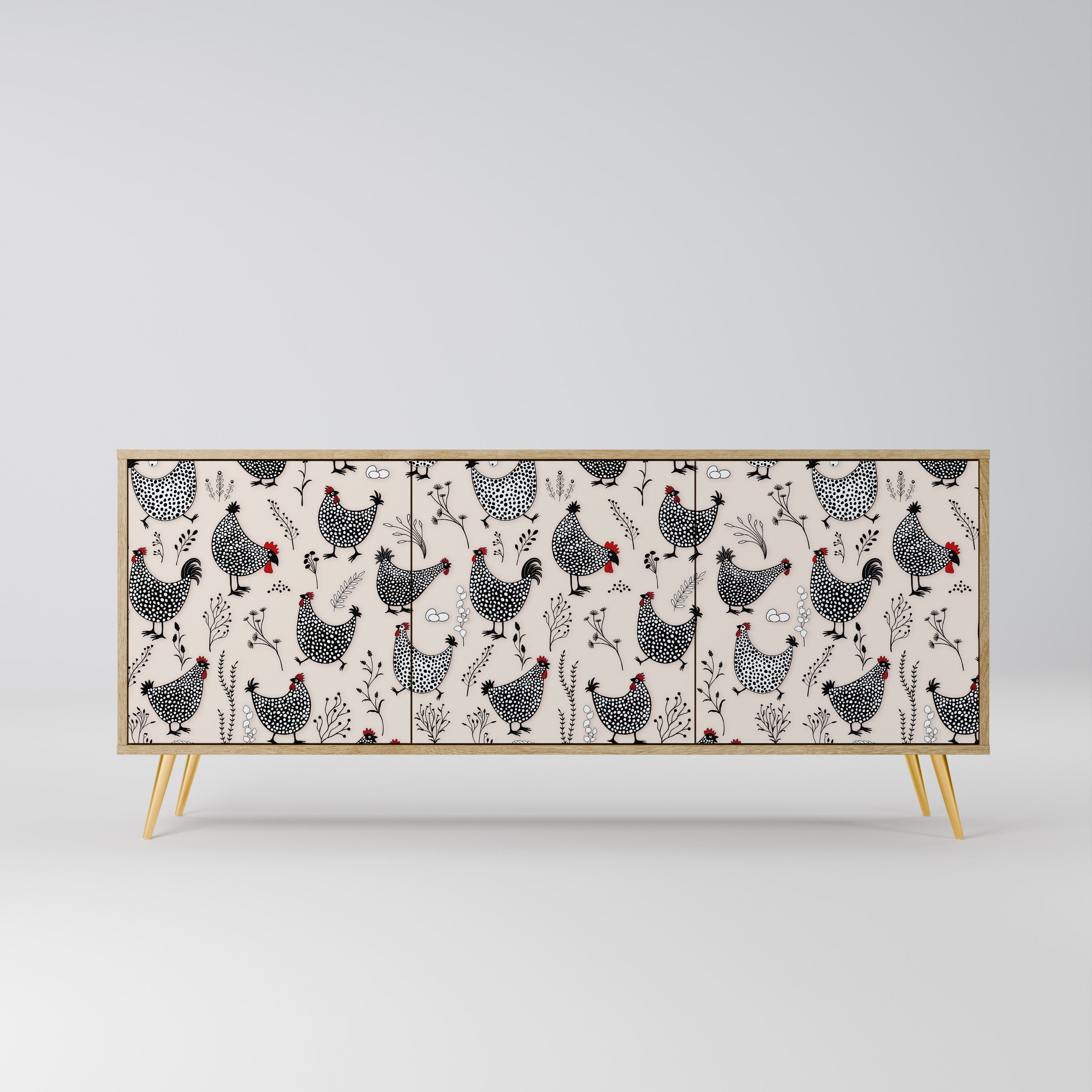 HAPPY HENS 3-Door Sideboard in Oak Effect