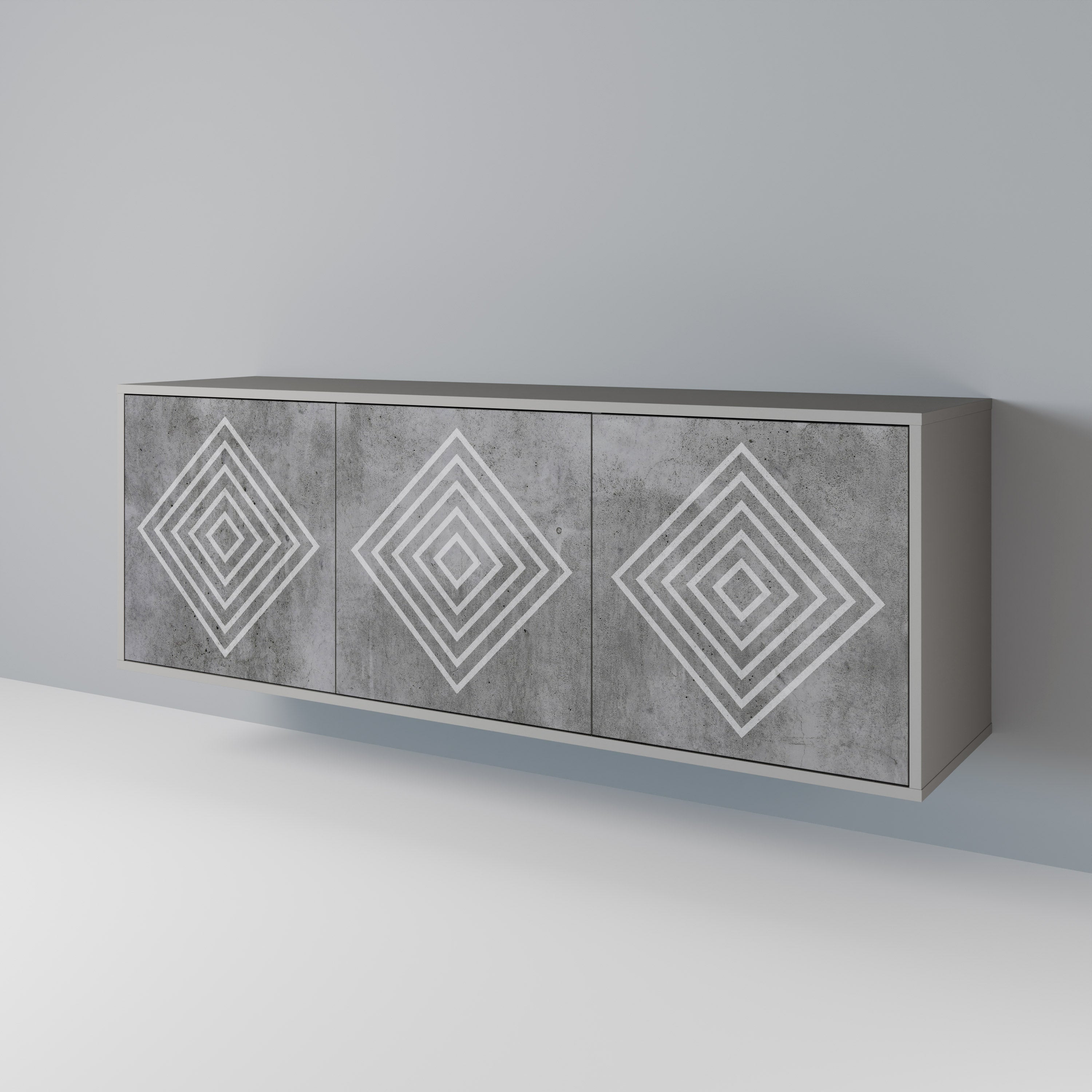 POLYGONAL ARTISTRY 3-Door Sideboard in Grey Finish