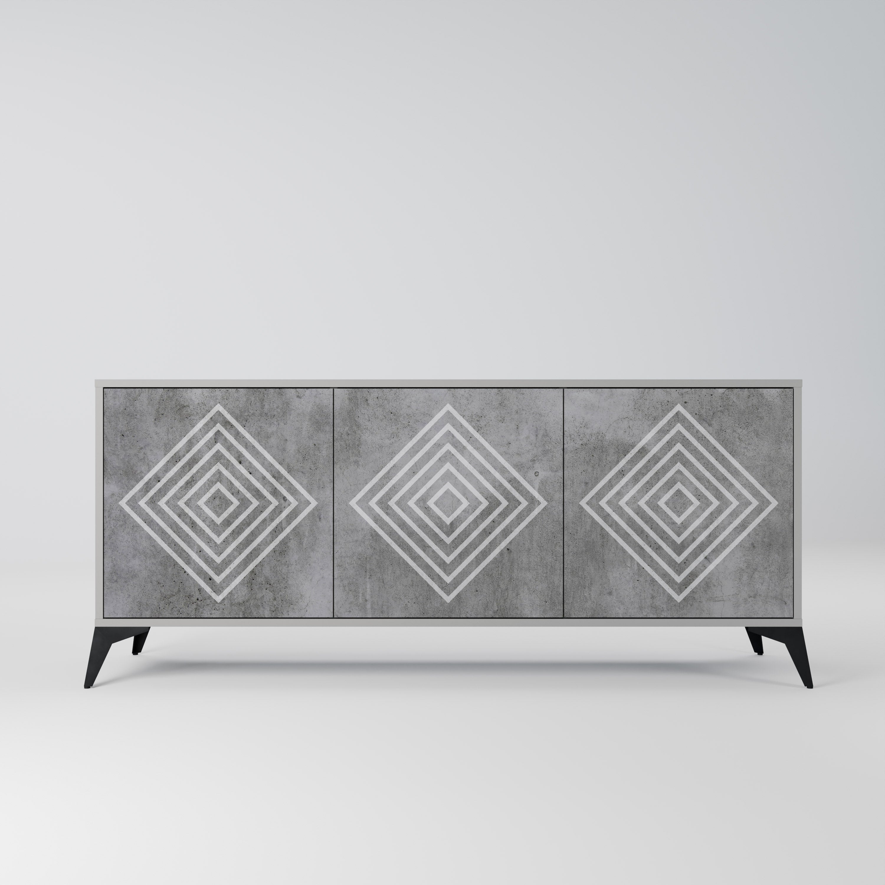 POLYGONAL ARTISTRY 3-Door Sideboard in Grey Finish