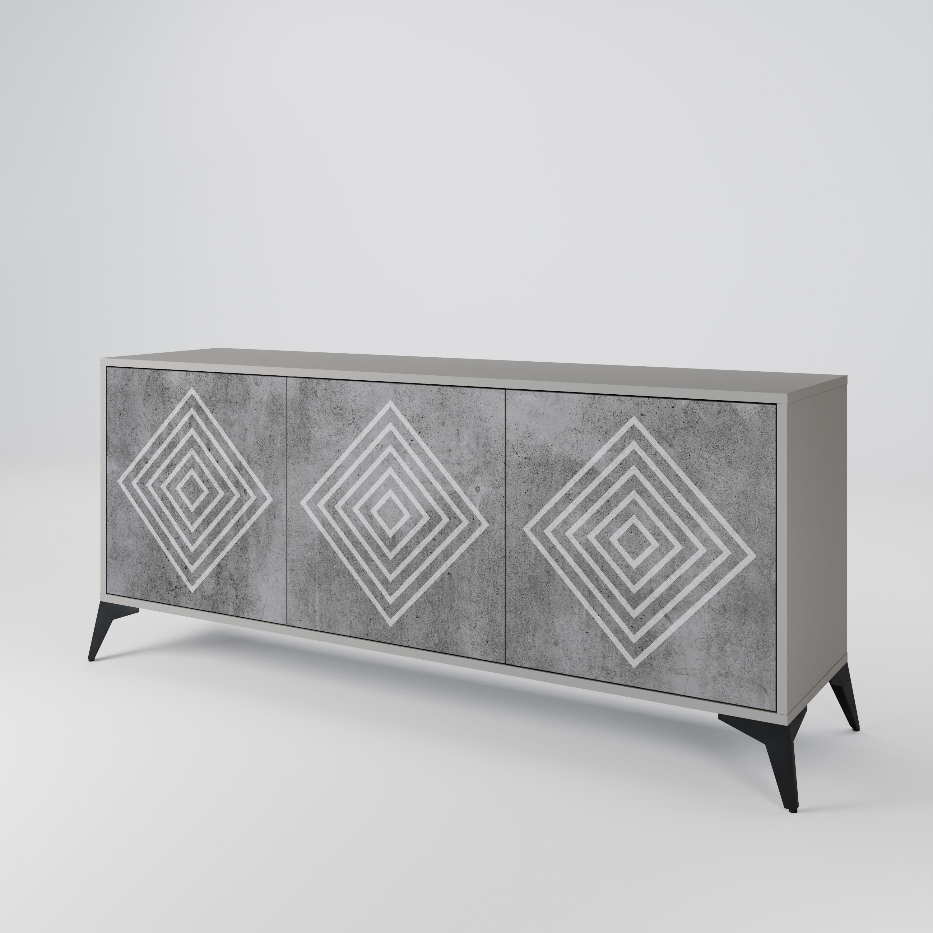 POLYGONAL ARTISTRY 3-Door Sideboard in Grey Finish