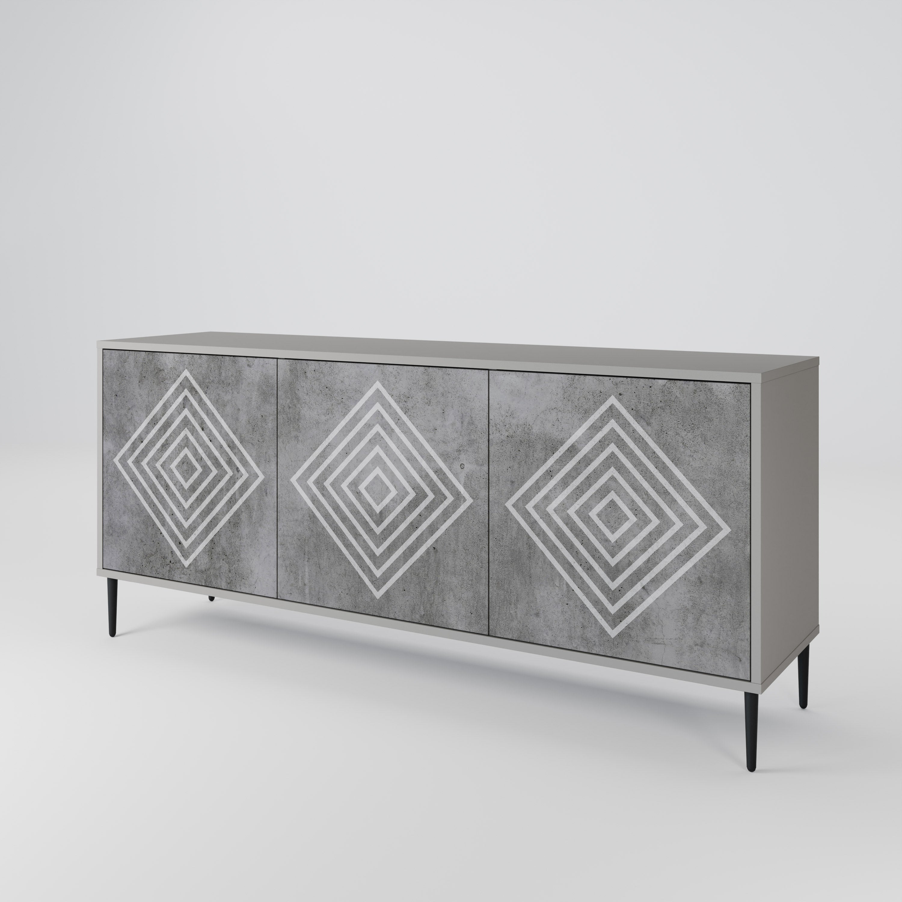 POLYGONAL ARTISTRY 3-Door Sideboard in Grey Finish