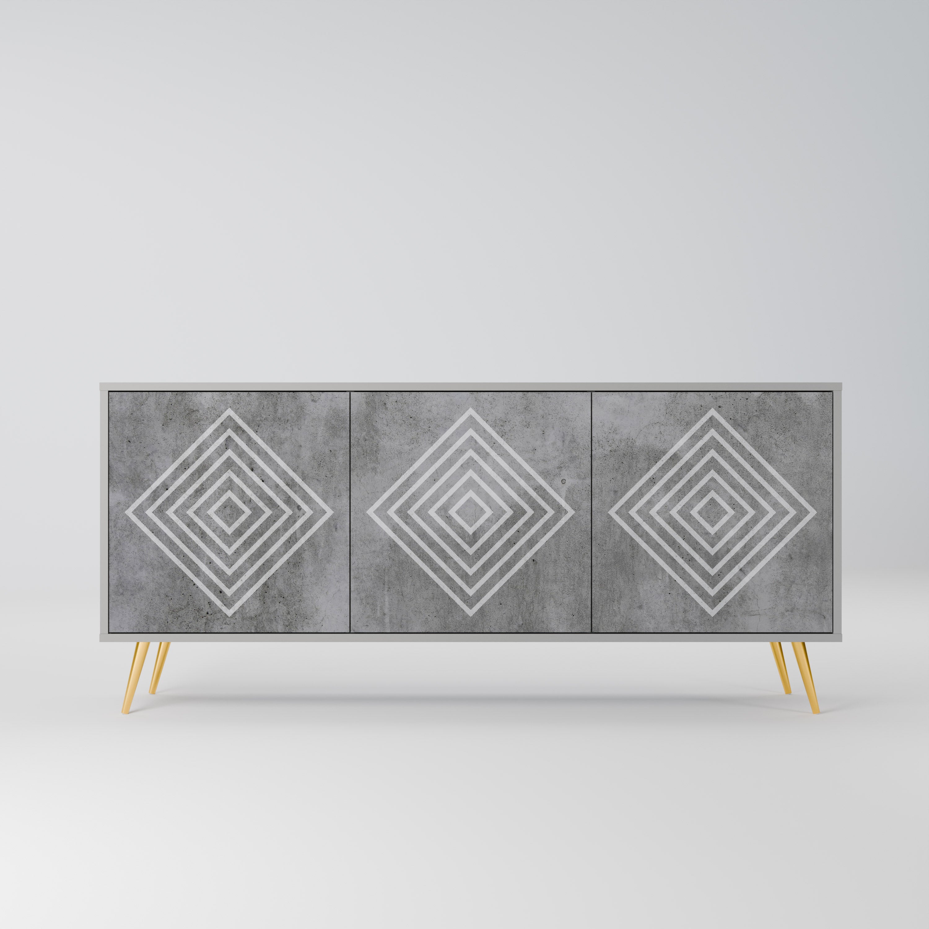 POLYGONAL ARTISTRY 3-Door Sideboard in Grey Finish