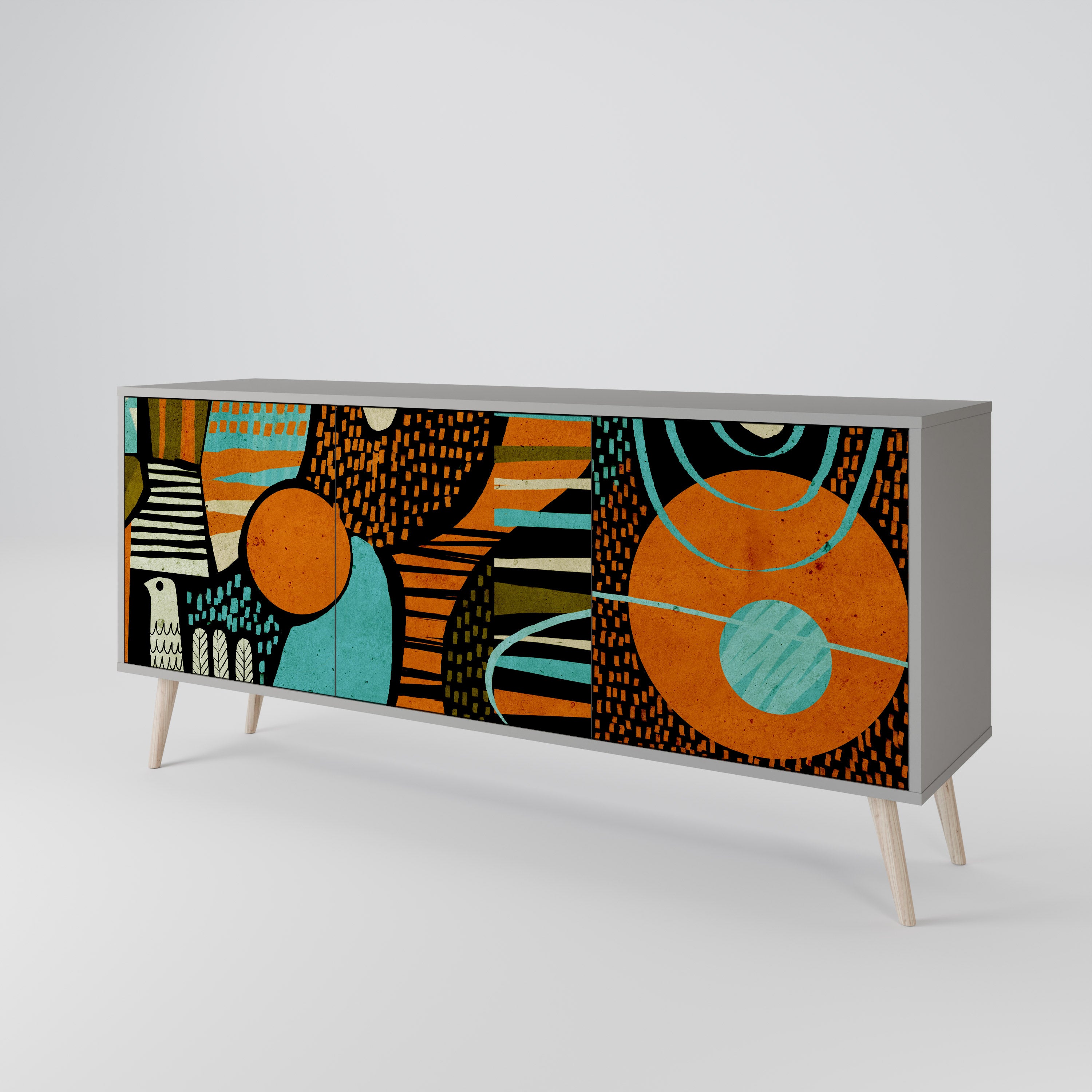 GEODE GLIMMER 3-Door Sideboard in Grey Finish