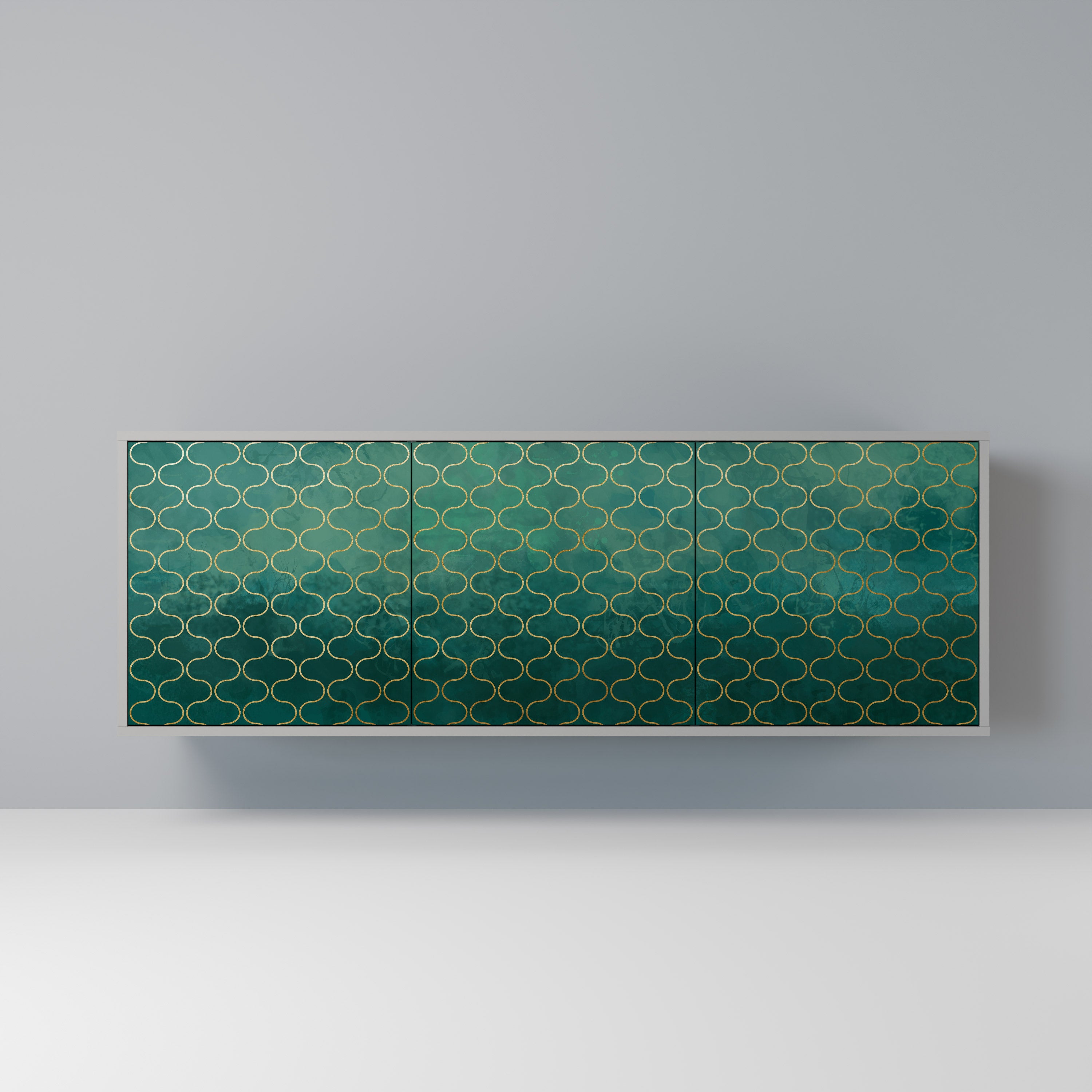 TESSELATED GREENERY 3-Door Sideboard in Grey Finish