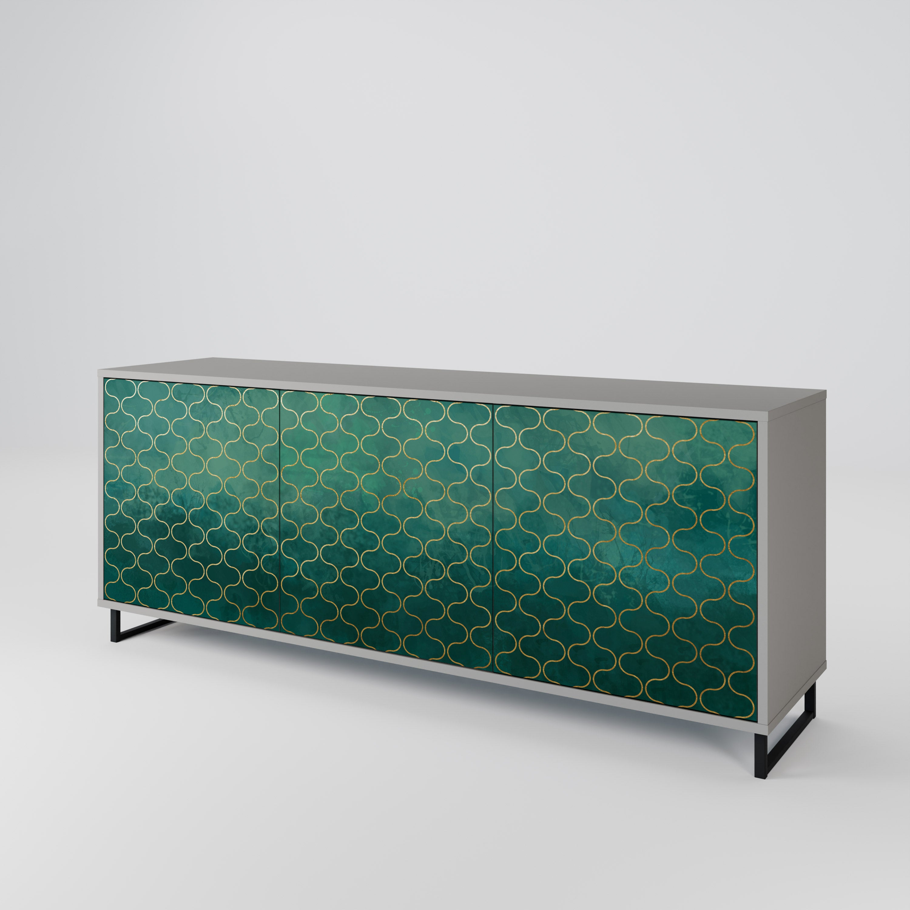 TESSELATED GREENERY 3-Door Sideboard in Grey Finish