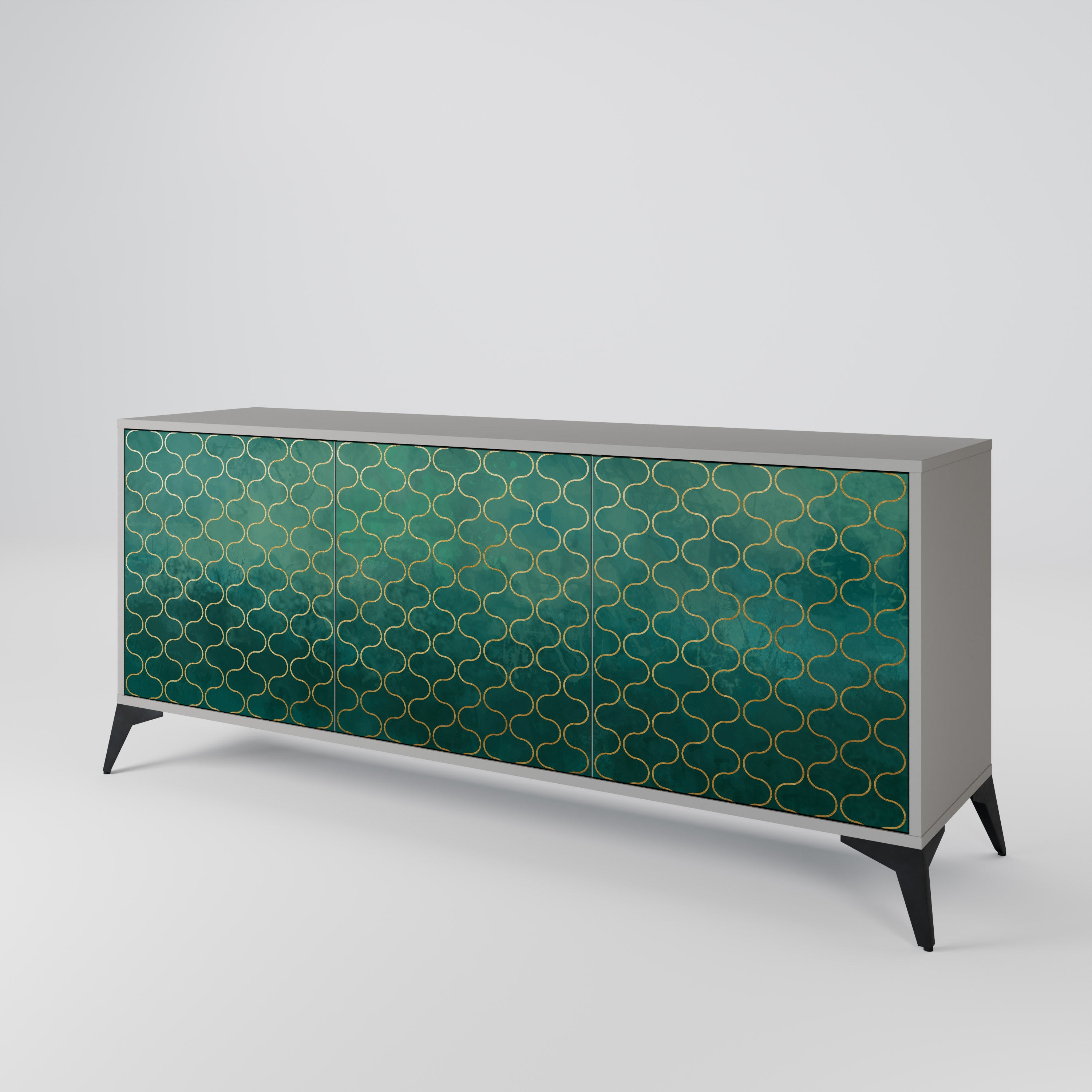 TESSELATED GREENERY 3-Door Sideboard in Grey Finish