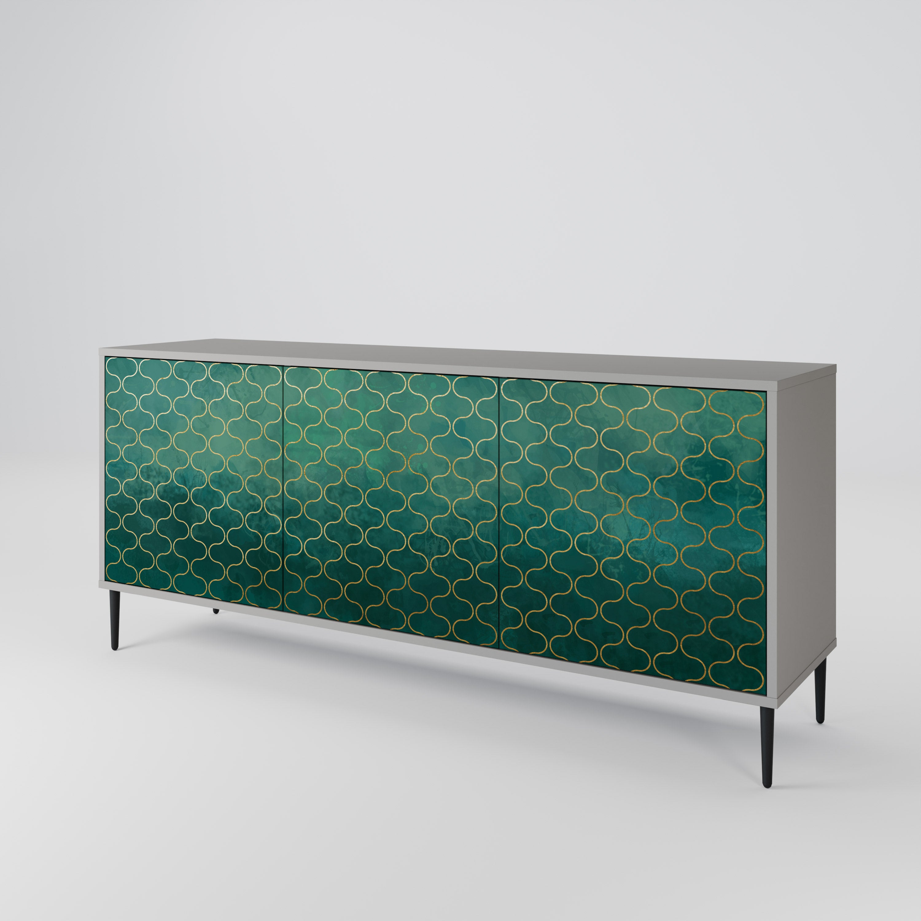 TESSELATED GREENERY 3-Door Sideboard in Grey Finish