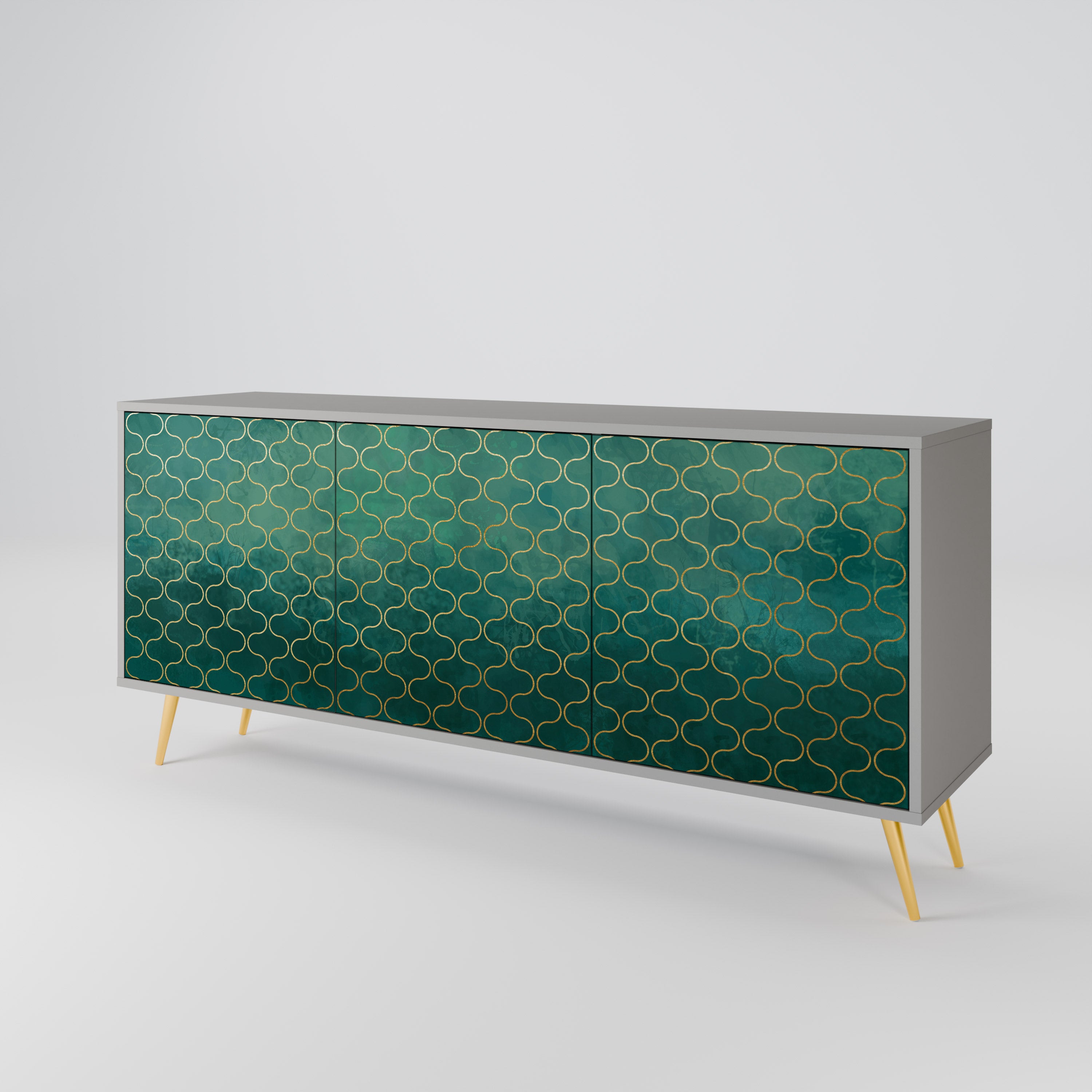 TESSELATED GREENERY 3-Door Sideboard in Grey Finish