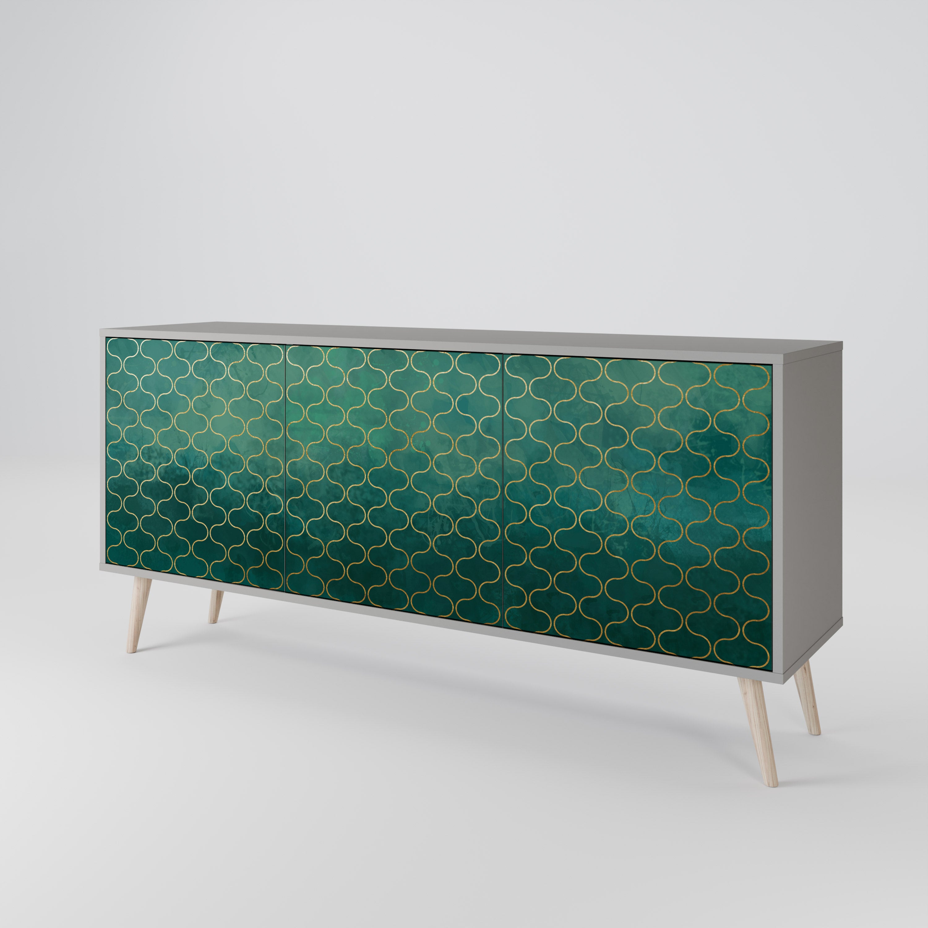 TESSELATED GREENERY 3-Door Sideboard in Grey Finish