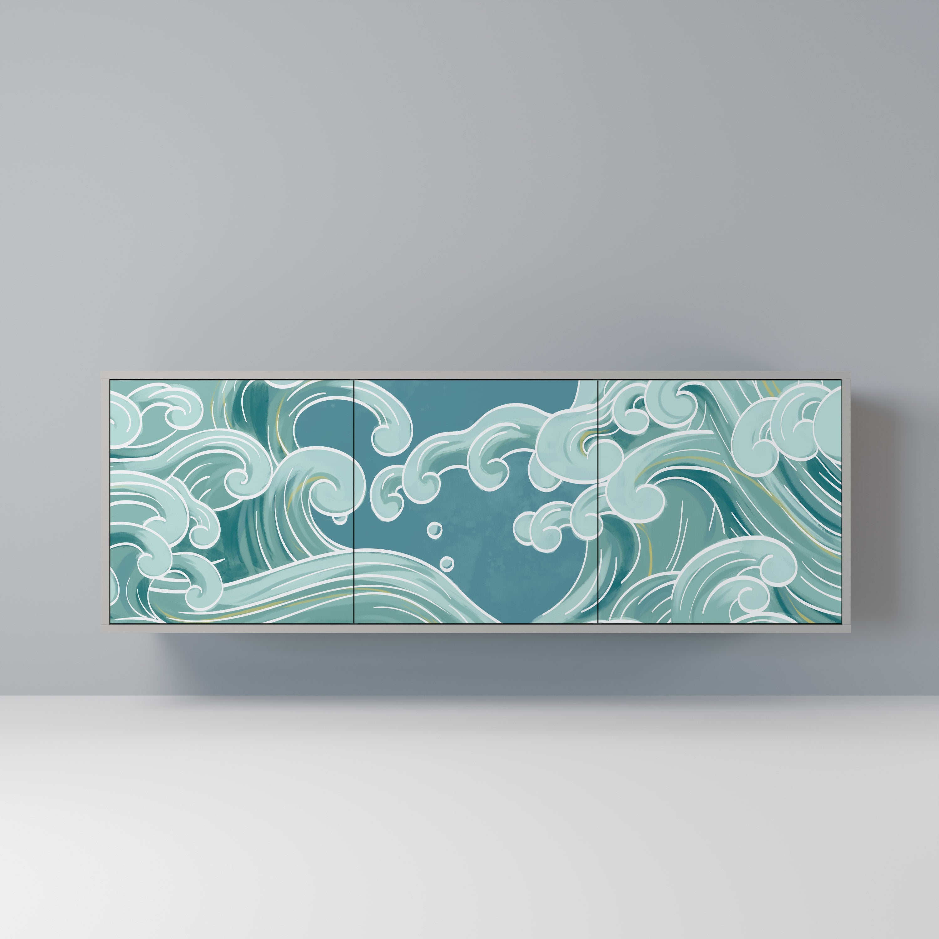 ASIAN SWAY 3-Door Sideboard in Grey Finish