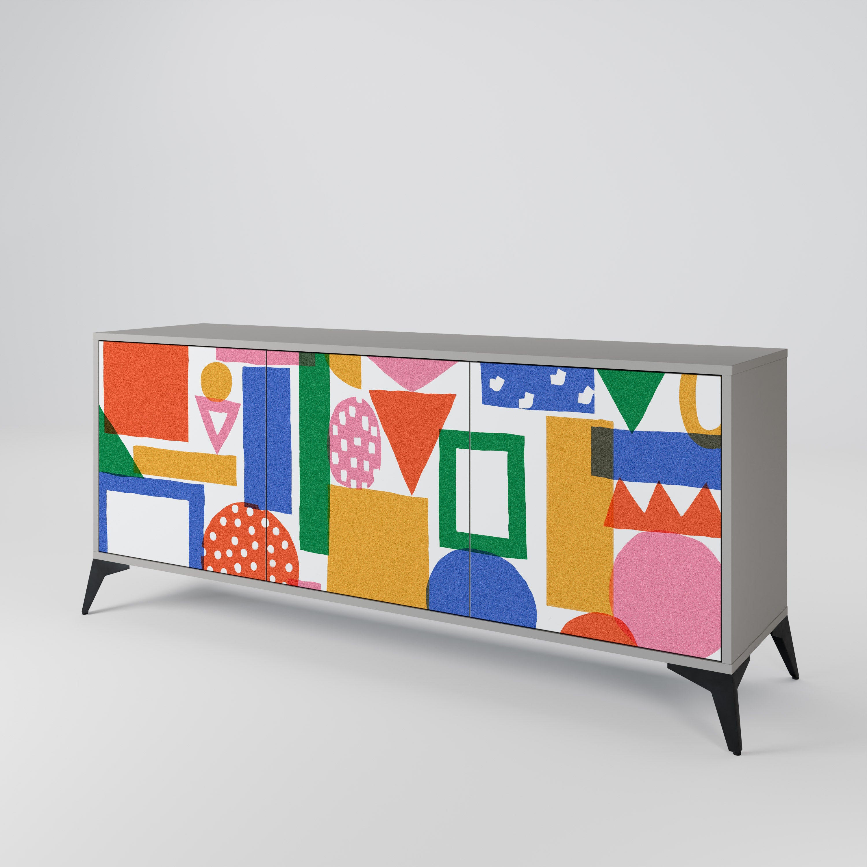 GEOMETRIC GLIMMER 3-Door Sideboard in Grey Finish
