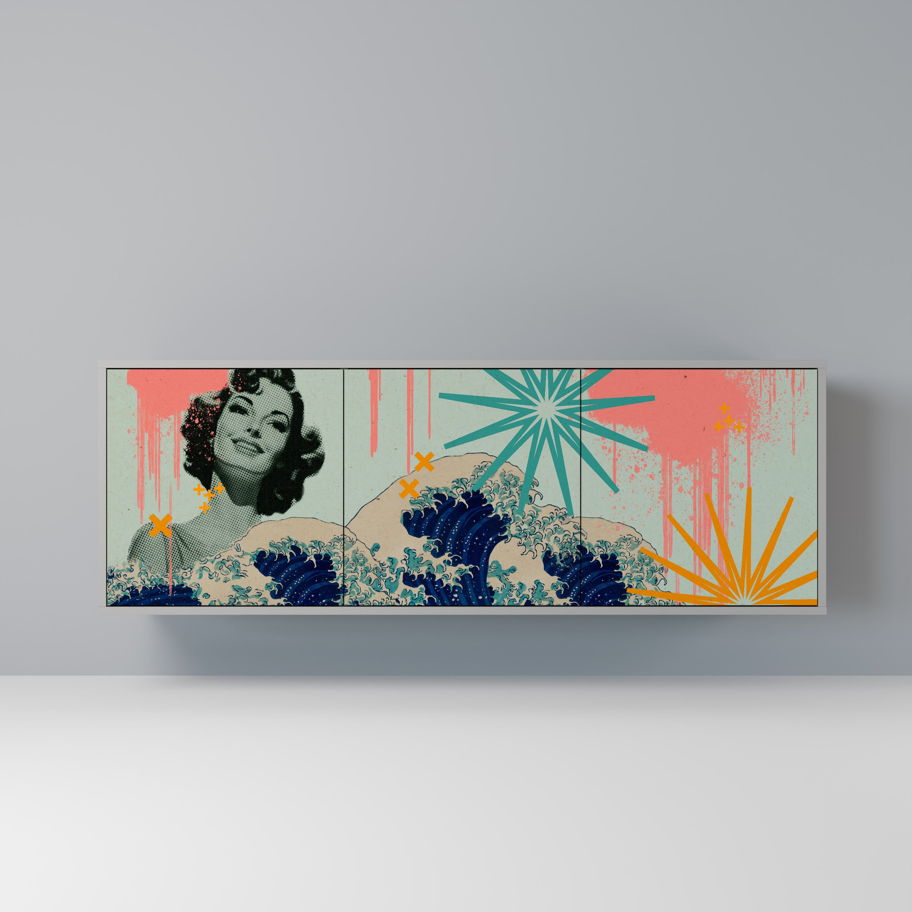 KANAGAWA BEAUTY 3-Door Sideboard in Grey Finish