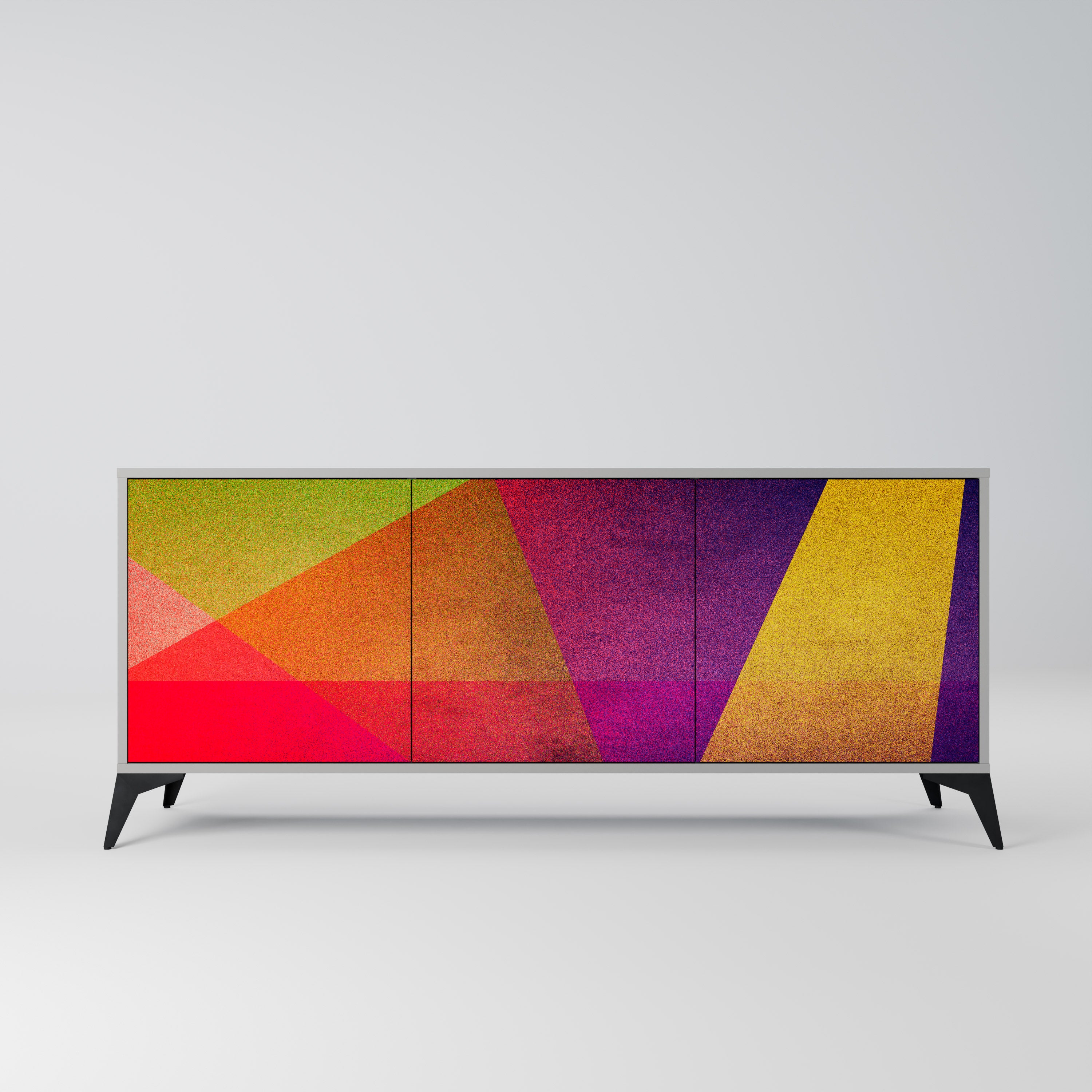 VIVID GEOMETRY 3-Door Sideboard in Grey Finish