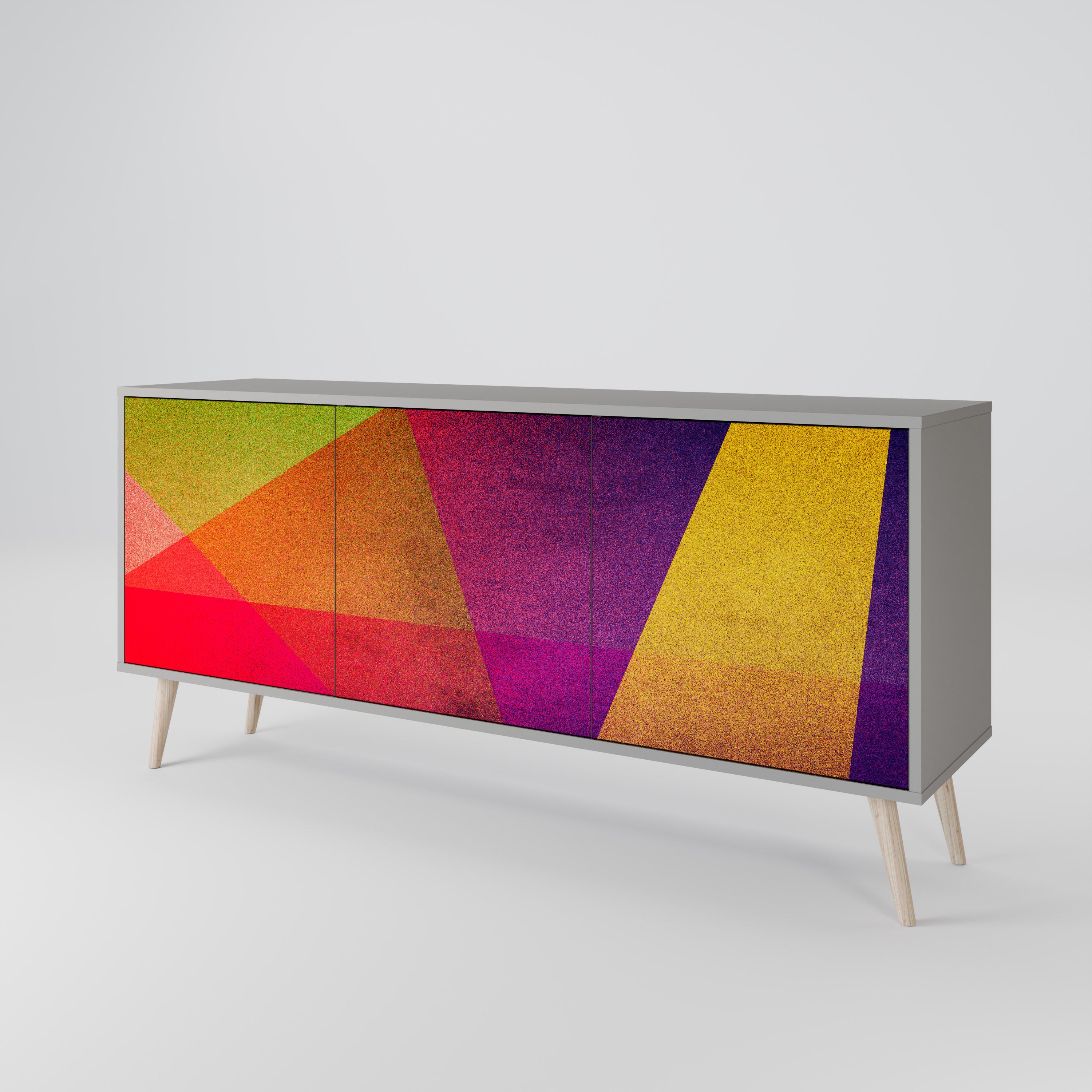 VIVID GEOMETRY 3-Door Sideboard in Grey Finish