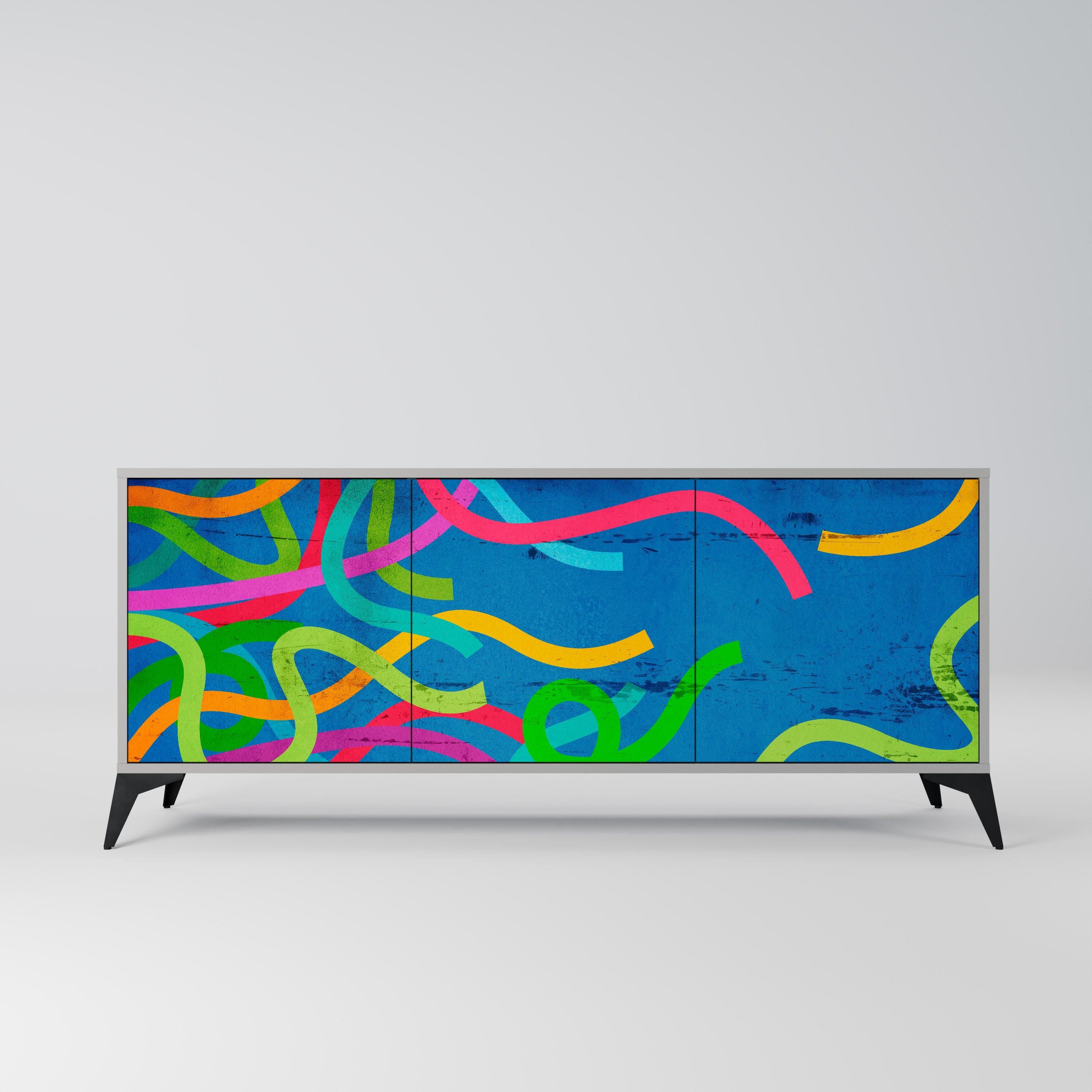 STREAMER TANGLE 3-Door Sideboard in Grey Finish