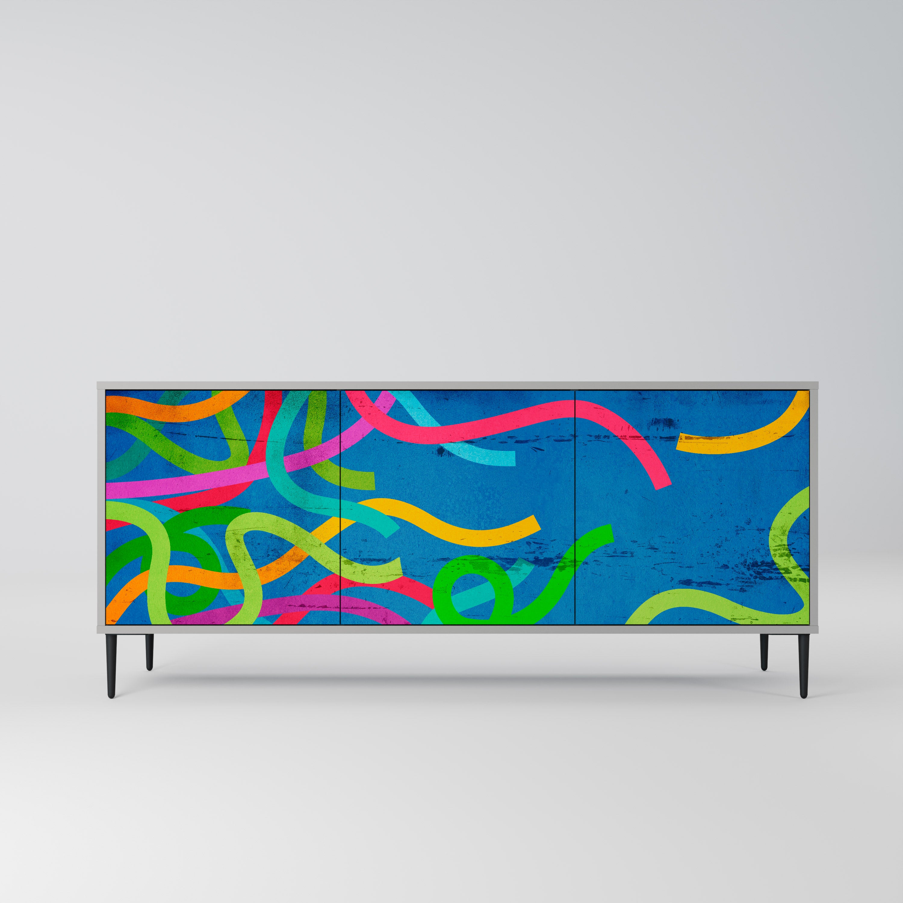 STREAMER TANGLE 3-Door Sideboard in Grey Finish